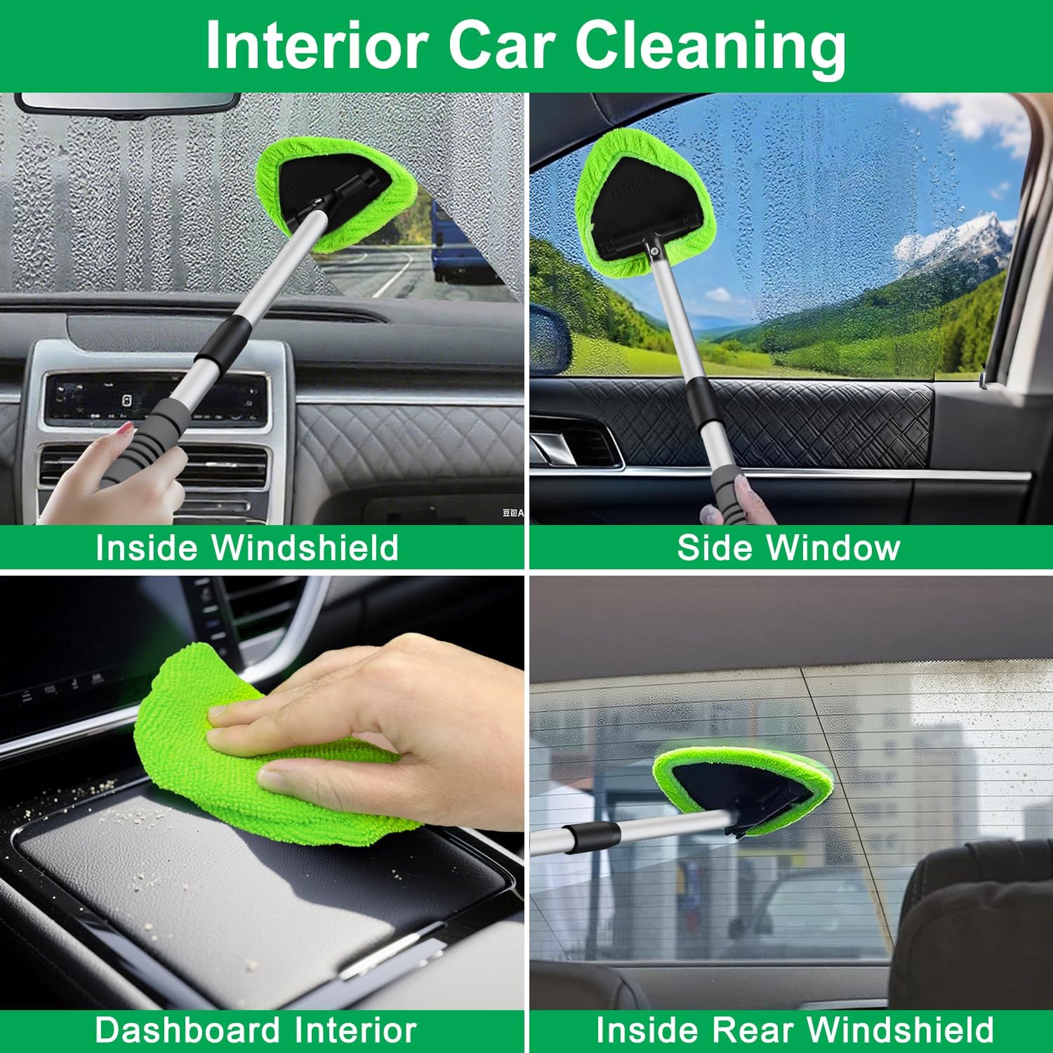 XINDELL 24-inch Windshield Cleaner Tool – Upgrade Large Head Car Interior&Exterior Window Cleaning Kit with Extendable Handle & 4 Microfiber Pads, Auto Wiper Brush for Car, Trucks, SUVs, RVs & Home - Image 5