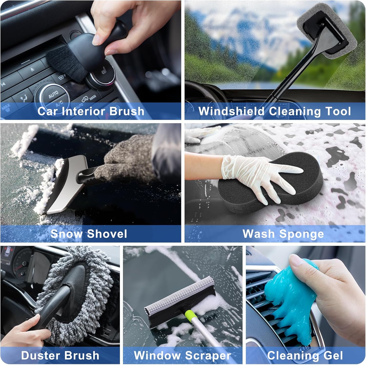 AUTODECO 42Pcs Car Wash Detailing Kit Cleaning Set with Foam Gun Sprayer, Long-Handle Brush, Collapsible Bucket, Large Wash Mitt, Towels, Complete Interior & Exterior Car Washing Supply Set (Blue) - Image 6