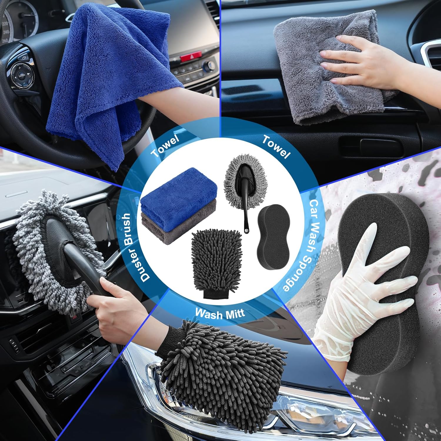 AUTODECO 40Pcs Car Wash Detailing Kit Cleaning Kits with Foam Gun Sprayer Vacuum with Long Cord Drill Brush Large Wash Mitt Towels Complete Interior Exterior Car Washing Supply Set Black - Image 7