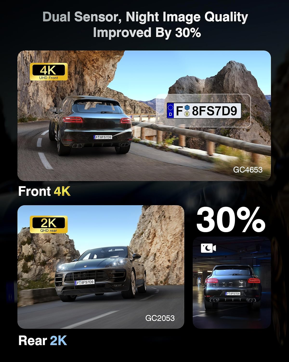 Dash Cam Front and Rear, 4K+2K Recording Dash Camera for Cars, Night Vision with WDR, 170° Wide Angle, 5.8G/2.4G Dual Wi-Fi, 64GB Card, Built-in GPS, G-Sensor Emergency Lock, 24H Parking Monitor - Image 3