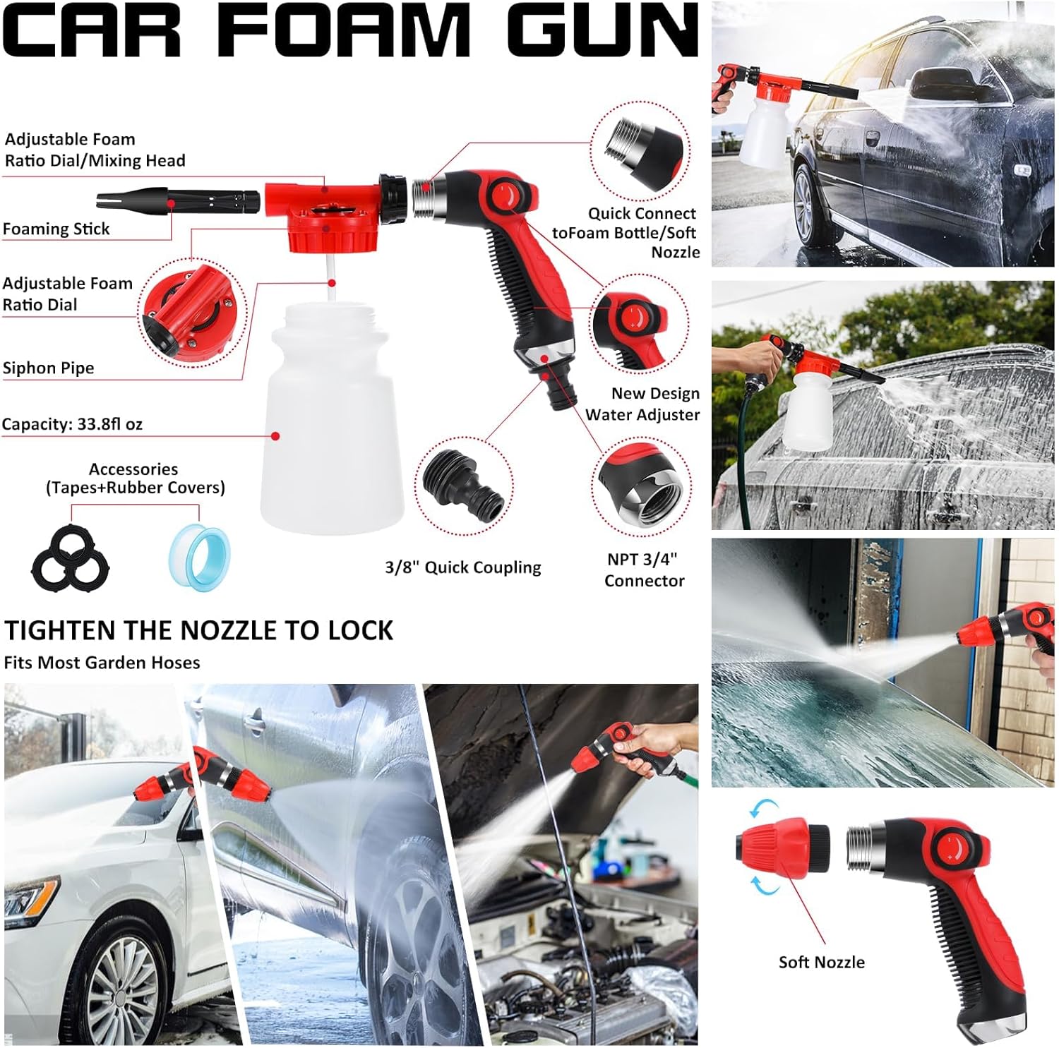 AUTODECO 40Pcs Car Wash Detailing Kit Cleaning Kits with Foam Gun Sprayer Vacuum with Long Cord Drill Brush Large Wash Mitt Towels Complete Interior Exterior Car Washing Supply Set Black - Image 2