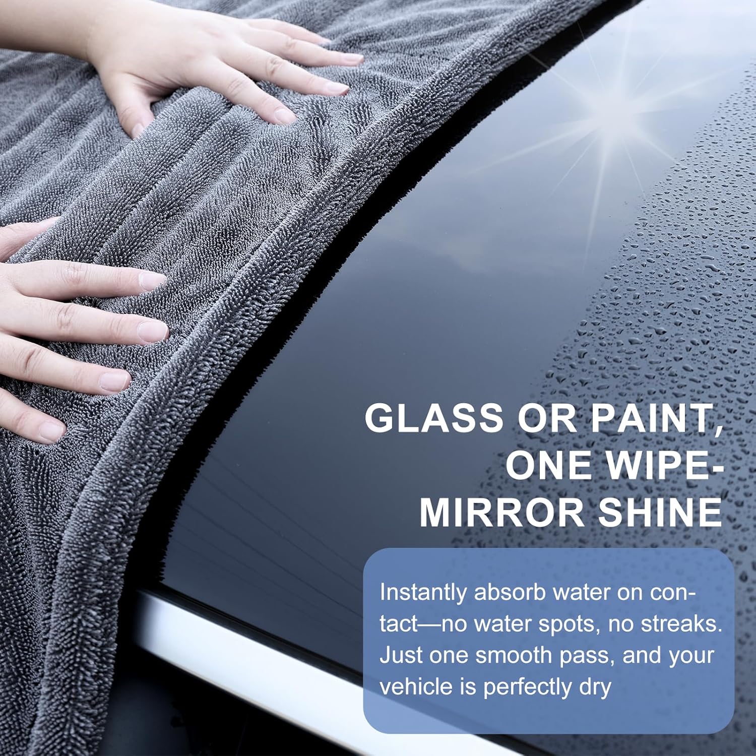 2 Pack XL Car Drying Towel – 1300GSM Ultra Absorbent Microfiber, 24"x36" Large Size, Twisted Loop, Lint-Free & Streak-Free for Auto Detailing, Car, SUV, Truck (Gray-Gray) - Image 3
