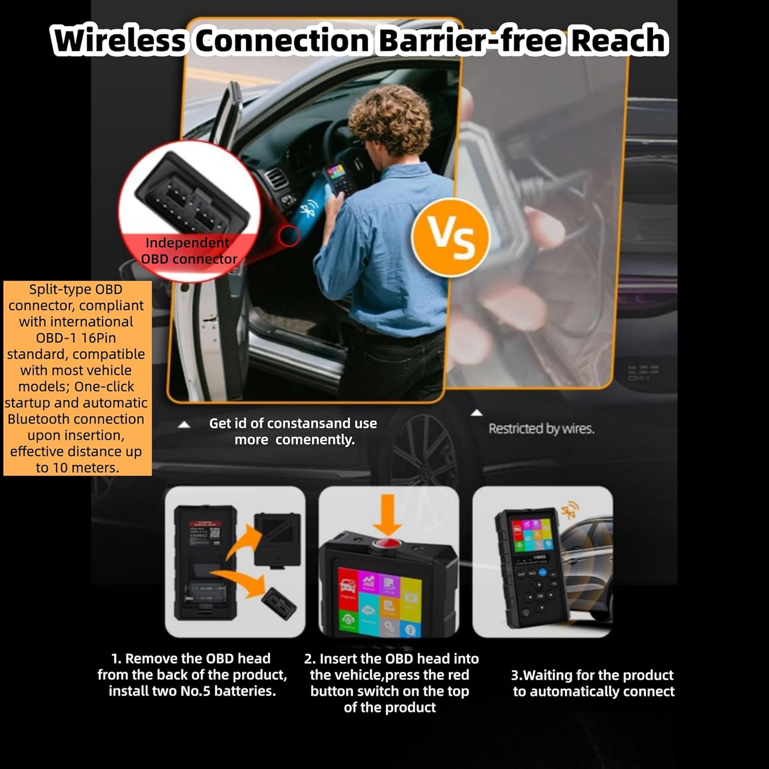 2-in-1 Handheld OBD2 Scanner, Bluetooth Car Diagnostic Tool with Built-in Screen, Auto Code Reader with Free App, Check Engine Light Reset, Live Data & I/M Readiness for 1996+ 12V Gasoline Vehicles - Image 3