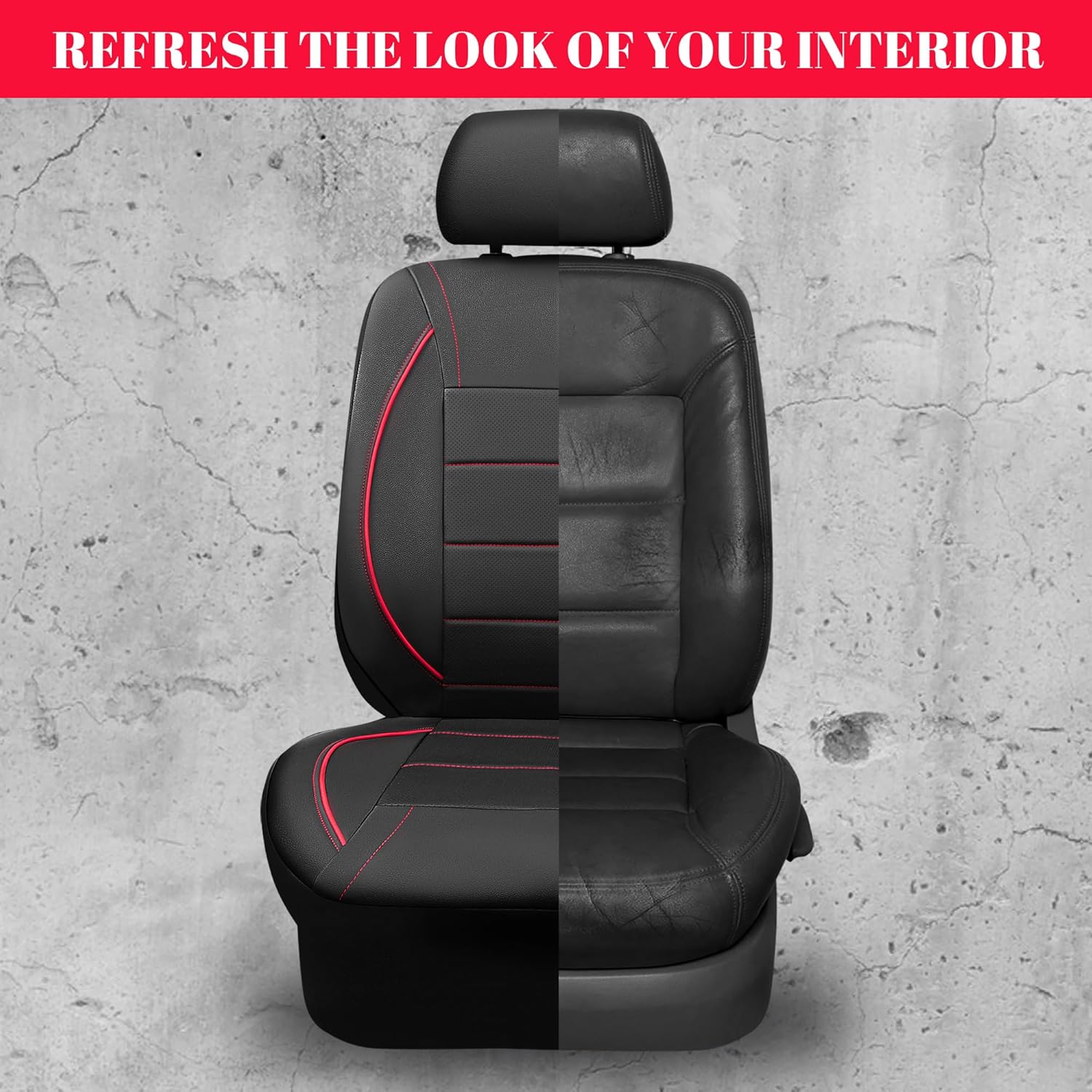 CAR PASS Universal FIT Piping Leather Two Front Seat Covers, Waterproof Faux Leather for SUV Sedan Van Truck, Airbag Compatible,Reserved Opening Holes for Headrest Covers. (Black red) - Image 6