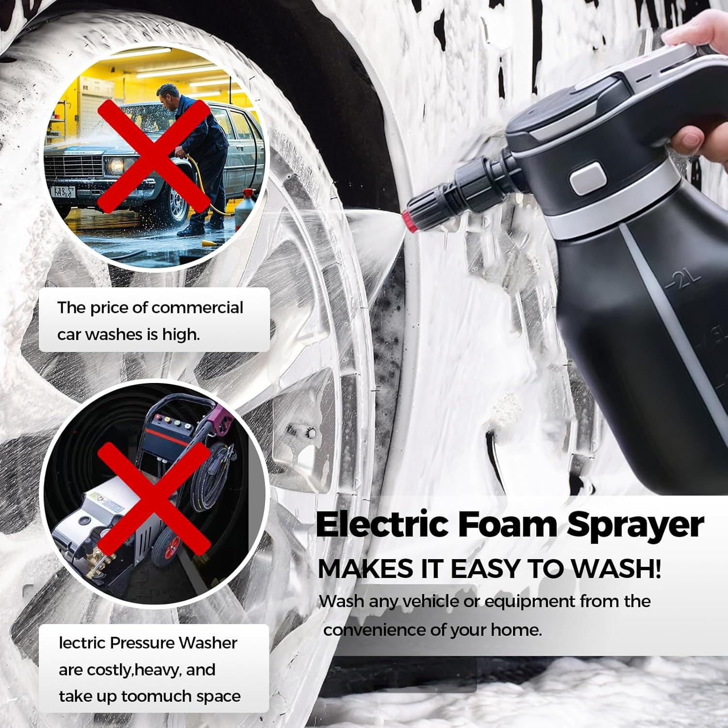 Electric Foam Sprayer,2L Portable Rechargeable Cordless Pressurized Spray Foam Cannon, Easy Clean & Acid Resistant for Car Wash Detailing Garden Black (Electric Foam Sprayer 1.0) - Image 3