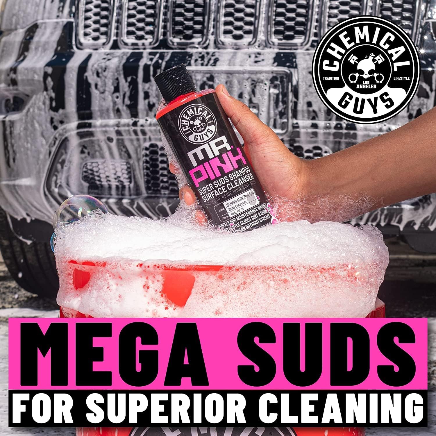 Chemical Guys Mr. Pink Car Wash Soap - 16 oz Super Suds Foaming Car Wash Soap for Cannon, Blaster, or Bucket Washing - pH Balanced, Safe on Wax, Sealant, Ceramic, and Clear Coat Finishes - Image 2