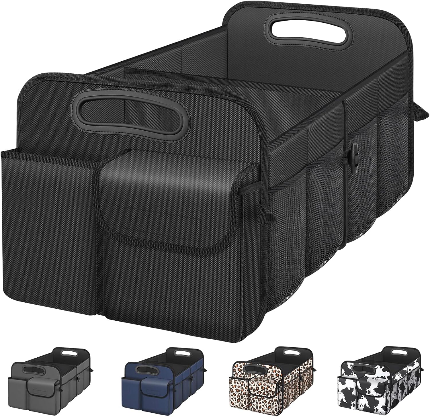Femuar Car Trunk Organizer with Large Capacity Waterproof Car Accessories for Women & Men, Collapsible Trunk Organizer for Suv/Jeep/Sedan (Black, Standard)