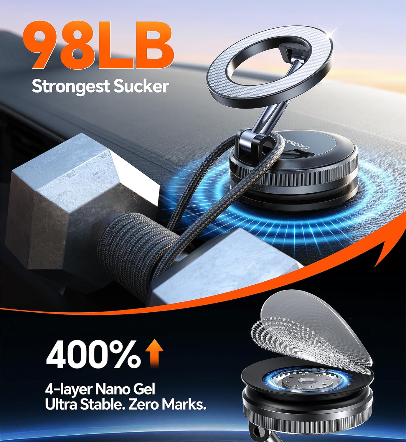 for Magsafe Car Mount carmount 2.0 Magnetic Phone Mount【True Military-Grade Durability 】Vacuum Magnetic Phone Holder for Car Cell Phone Car Mount【Stylish Suction Cup Phone Mount for iPhone 17 16 15 14 - Image 2