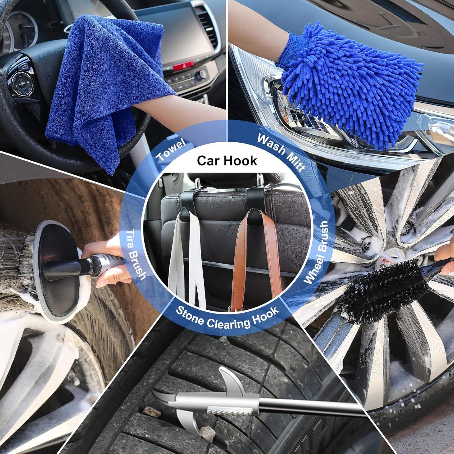 AUTODECO 42Pcs Car Wash Detailing Kit Cleaning Set with Foam Gun Sprayer, Long-Handle Brush, Collapsible Bucket, Large Wash Mitt, Towels, Complete Interior & Exterior Car Washing Supply Set (Blue) - Image 7