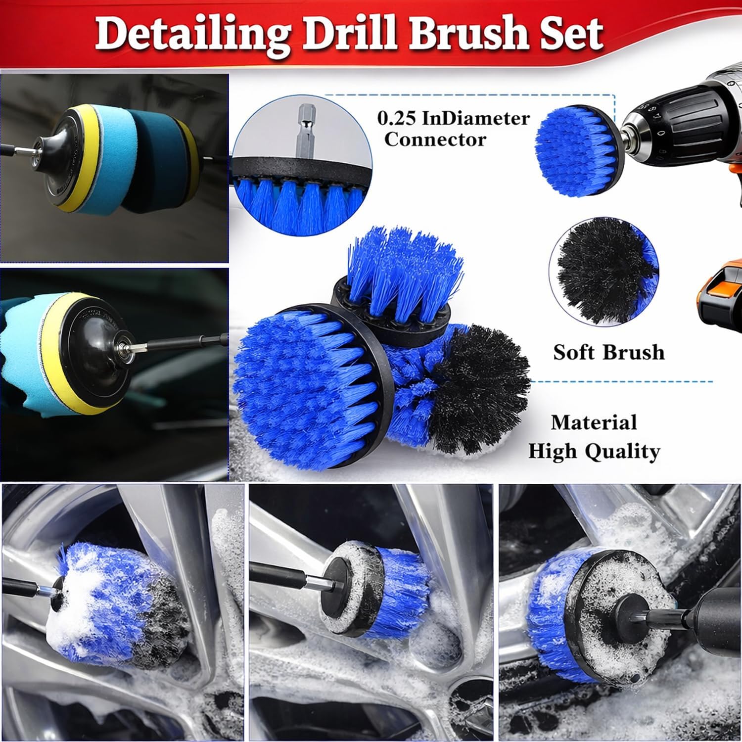 GASLIKE 63PCS Car Wash Cleaning Kit,Car Wash Brush with Long Handle,Car Detailing Kit with Foam Gun,Car Cleaning Supplies,Handheld Vacuum, Car Detailing Kit (63PCS) - Image 4
