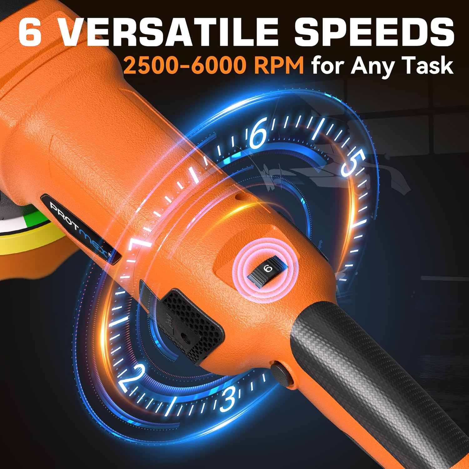 Protmex 1200W Dual Action Car Buffer Polisher, 6 Inch Orbital Polisher with 6 Variable Speed 2500-6000RPM, Constant Power & Detachable Handle for Car Detailing, Polishing, Waxing and Scratch Removal - Image 3