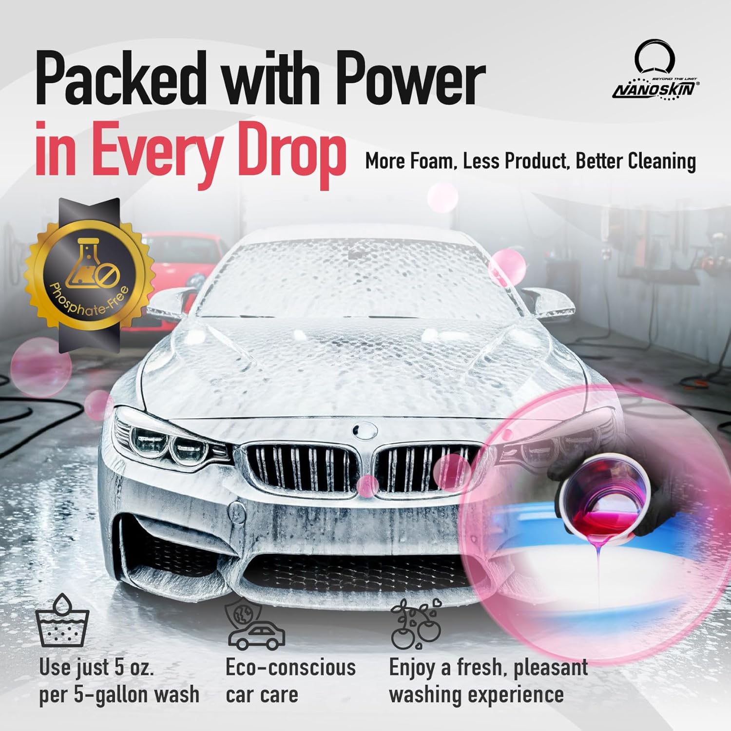 Nanoskin CHERRY SUDS Foaming Car Wash Concentrated Shampoo 5 Gallons for Foam Cannons, Foam Guns, Bucket Washes | Pressure Washer Safe, Cherry-Scented Soap | Ideal for Cars, Trucks, Motorcycles, RVs - Image 3