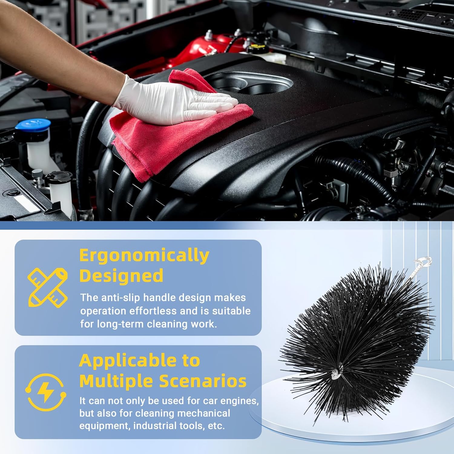 12 Pcs 61820 Car Engine Cleaning Detailing Brush Kit - Motor Engine Alternators Bay Stainless Steel Wire Brass Nylon Polishing and Cleaning Brush Set Tool - Image 5