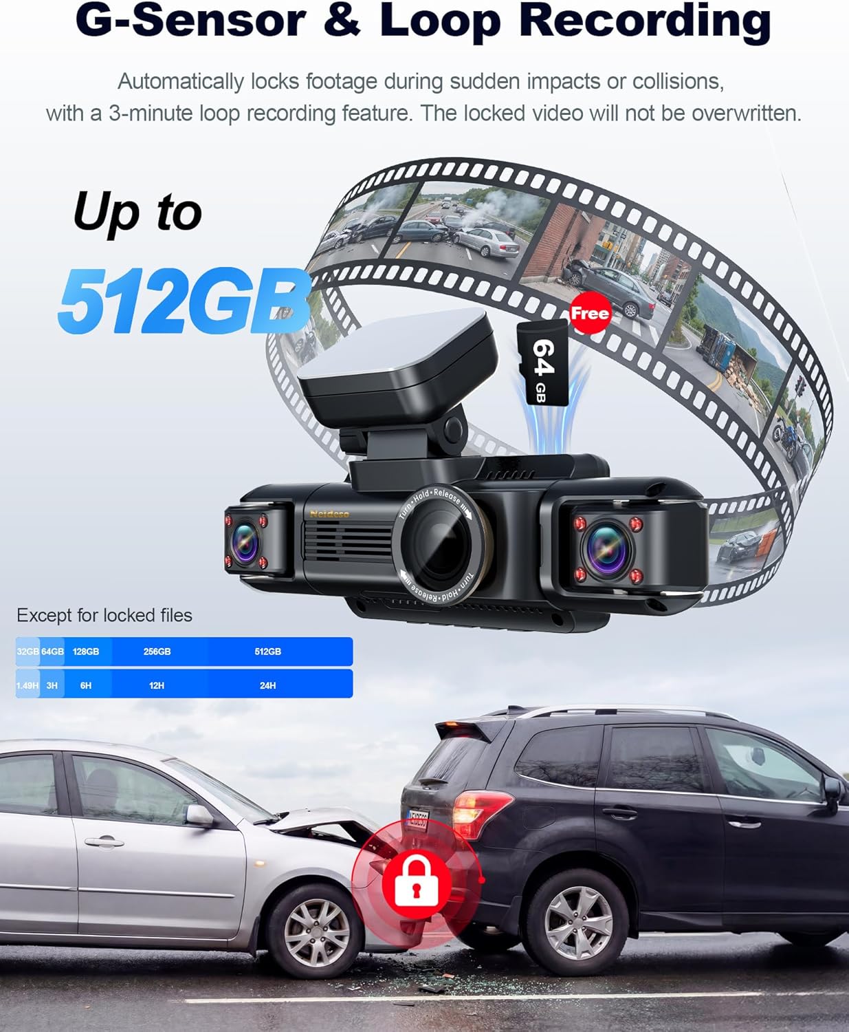 N300Pro 4K 4 Channel Dash Cam Front and Rear, STARVIS 2 Sensor, 3" Touch Screen, 5.8GHz WiFi GPS, 360° Car Dash Camera, AI Driver Monitor System, Free 64GB Card, WDR Night Vision HDR, 24H Parking Mode - Image 6
