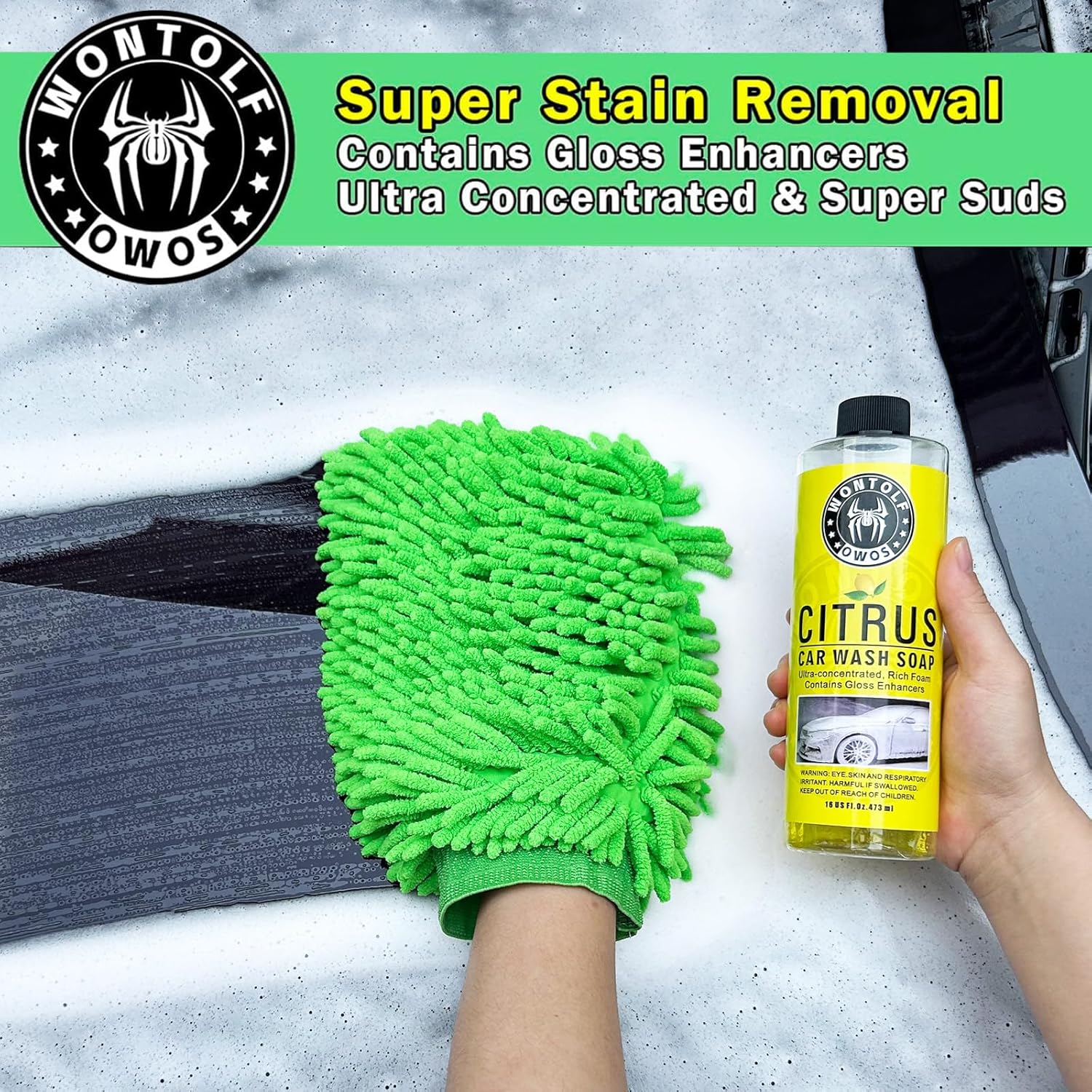 Wontolf Car Wash Kit, Car Cleaning Kit with Long Handle Car Wash Brush, Car Wash Soap, Interior Cleaner, Wheel Cleaner, Window Squeegee, Car Interior Detailing Kit for Cars Trucks RVs SUVs - Image 3