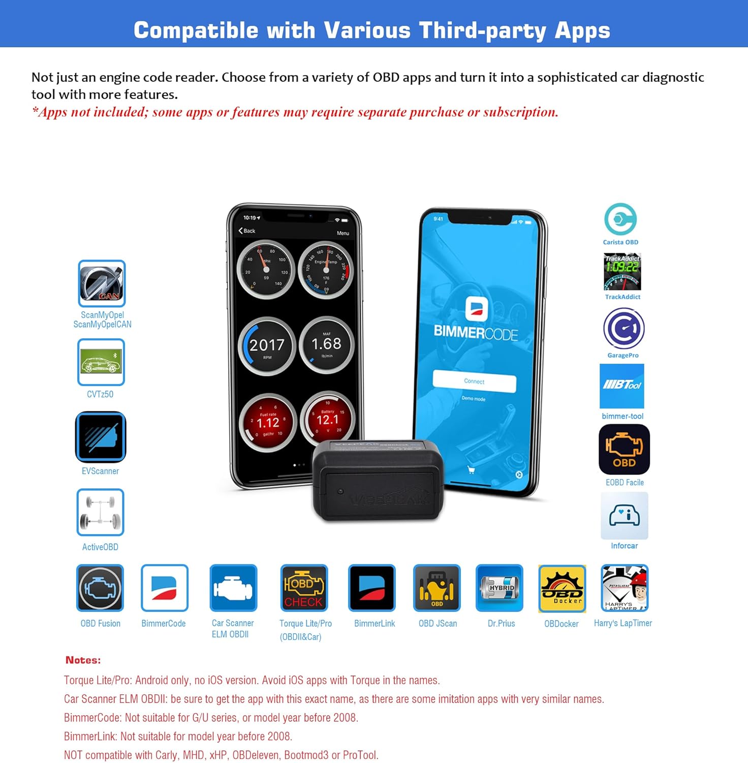 Veepeak OBDCheck BLE Bluetooth OBD II Scanner for iOS & Android, Car Wireless Check Engine Light Code Reader Diagnostic Tool - Image 3