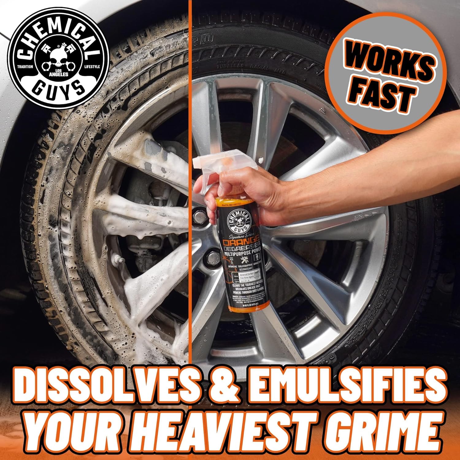 Chemical Guys Signature Series Orange Degreaser Spray - Heavy Duty All Purpose Cleaner for Engines, Tires, Undercarriages, Tools and More, Professional Strength, Breaks Down Grease, Oil & Grime, 16 oz - Image 2