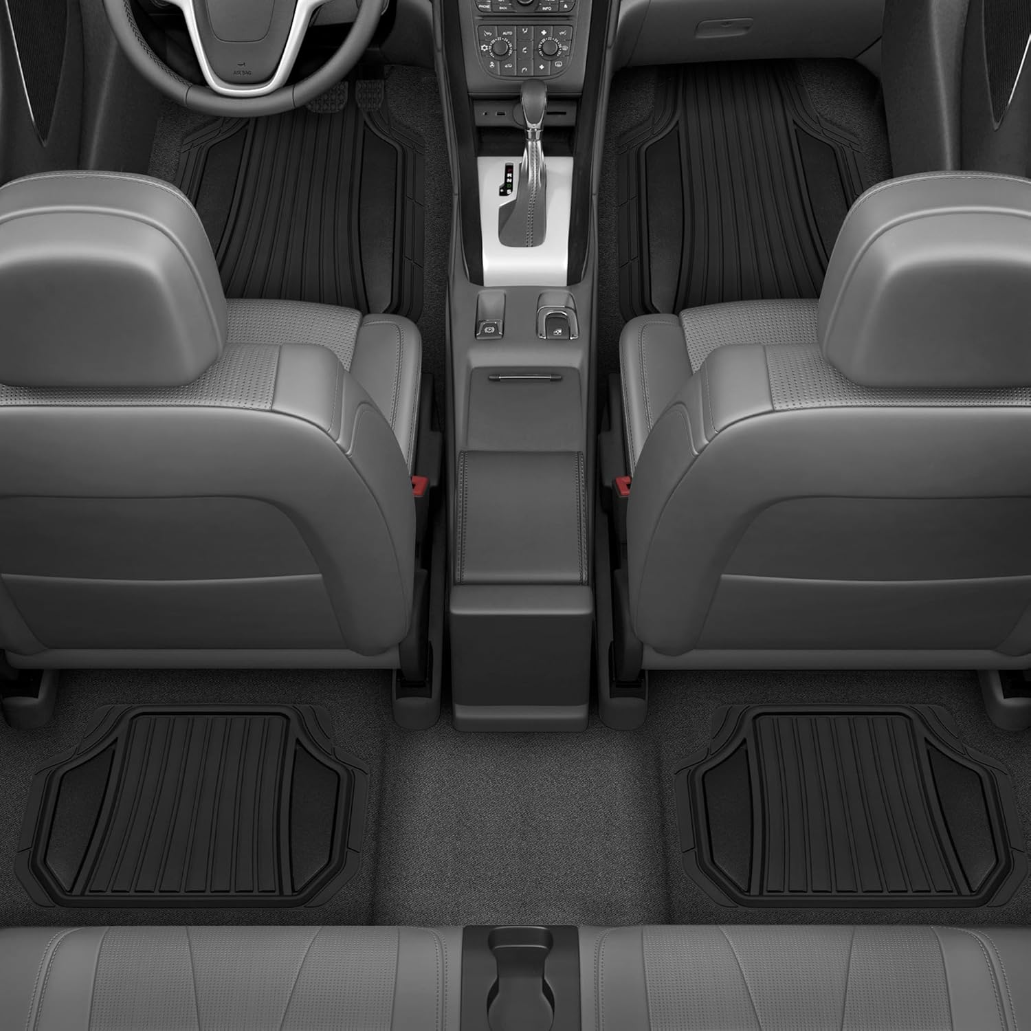 Motor Trend Rubber Car Floor Mats - Durable, All Weather Protection with Non-Slip Backing, Two Tone Accent - For Front and Rear, Black & Gloss Black - Image 2