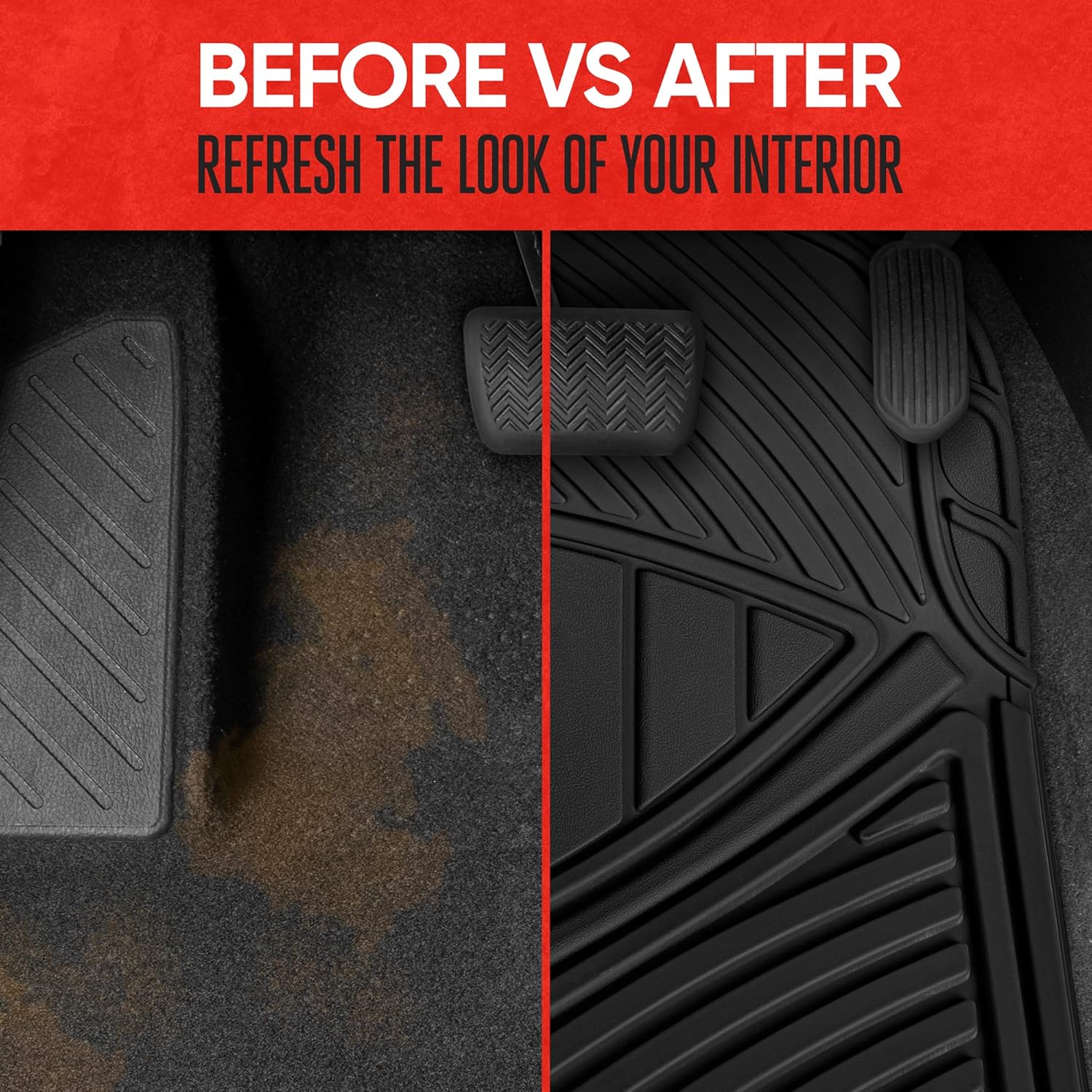 Motor Trend FlexTough Performance All Weather Rubber Car Floor Mats - 3 Piece Floor Mats Automotive Liners for Cars Truck SUV, Heavy-Duty Waterproof (Black) - Image 7