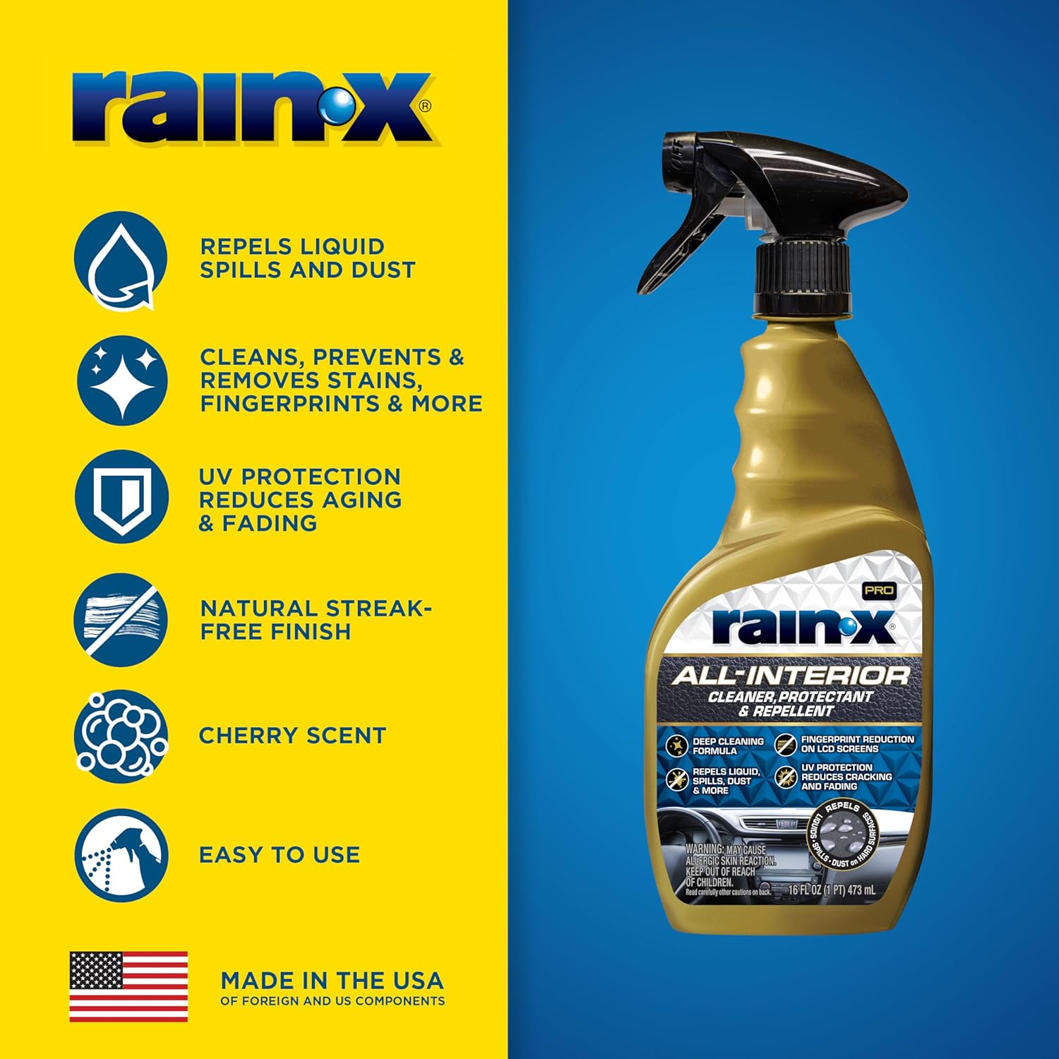 Rain-X 620232SRP All-Interior Cleaner Protectant & Repellent for Car Interiors, Cleans + Repels Liquid Spills & Dust without Residue, Cherry Scent 16 Fl Oz. - Image 3