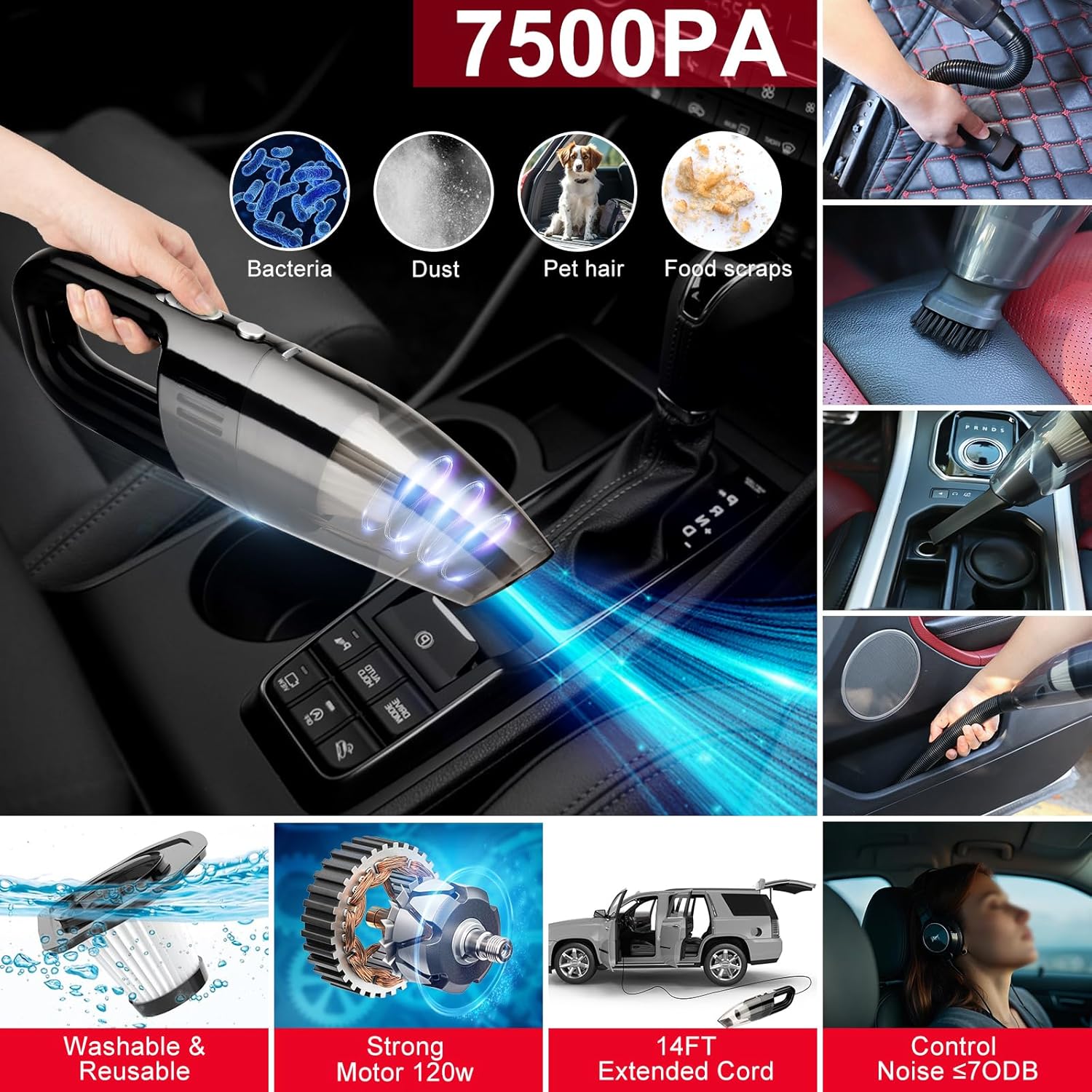 42Pcs Car Wash Cleaning Kit with Foam Gun Sprayer Detailing Brushes Car Vacuum Windshield Cleaning Tool Tire Brush Towels Complete Interior Exterior Detailing Set for Car - Image 2