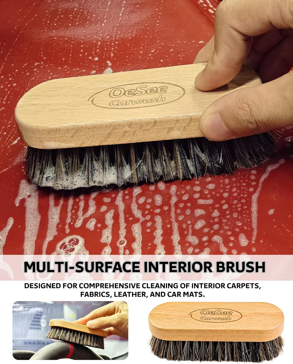 PRO Car Interior Cleaning Kit (9-Piece) - Deep Clean Tools for Leather, Dashboard & Upholstery | Boar Bristle Brush, Dual-Sided Scrub Sponge, Microfiber Towels, Polish Scrub Mitt, Detailing Brushes - Image 2