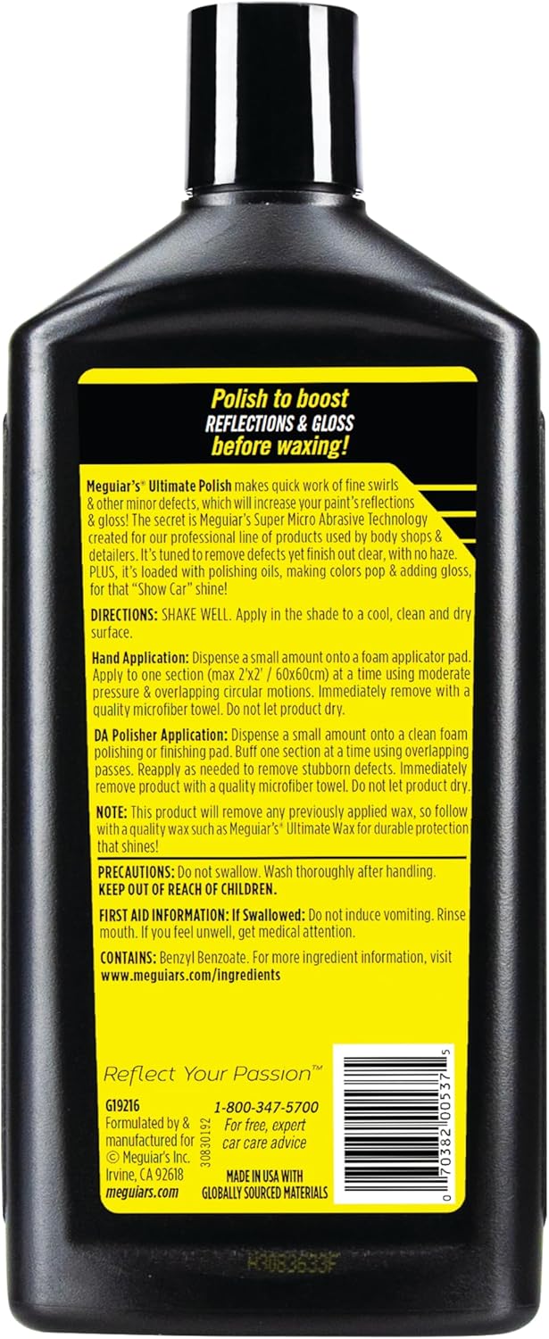 Meguiar’s Ultimate Polish – High-Gloss Polish for a Show Car Shine – Permanently Removes Light Swirls to Produce a Deep, Wet Reflection with a High Gloss Shine - Easy to Use, 16 Oz - Image 3