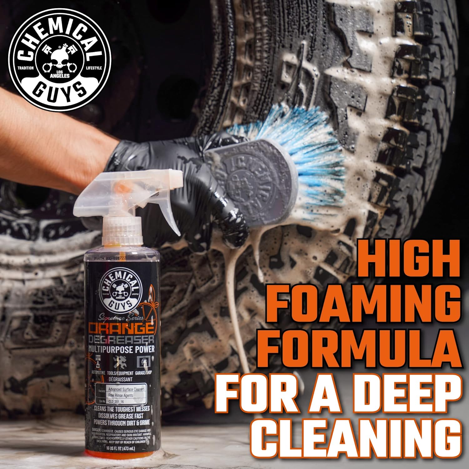 Chemical Guys Signature Series Orange Degreaser Spray - Heavy Duty All Purpose Cleaner for Engines, Tires, Undercarriages, Tools and More, Professional Strength, Breaks Down Grease, Oil & Grime, 16 oz - Image 8