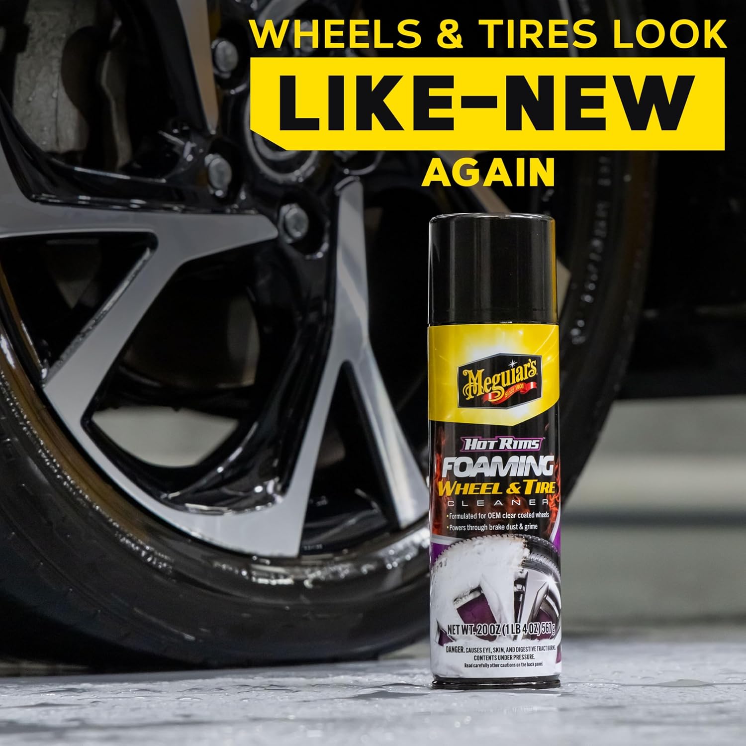 Meguiar's Hot Rims Foaming Wheel & Tire Cleaner - Combines a Wheel and Tire Cleaner in One Product that Quickly Powers through Brake Dust and Grime on OEM Clear Coated Wheels, 20 Oz Foam - Image 5
