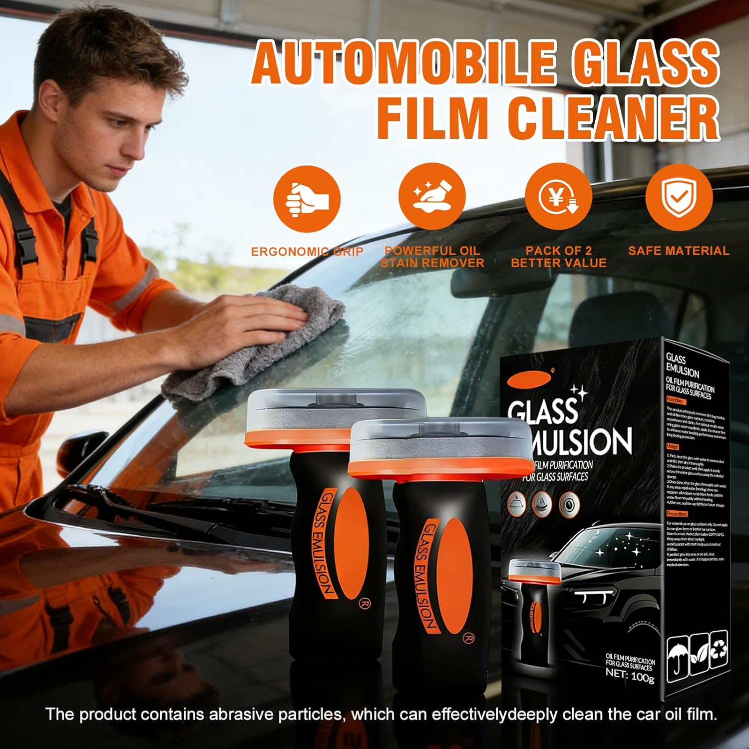 Glass Emulsion Cleaner & Glass Oil Film Remover for Cars – Roll-On Glass Guard with Brush, Removes Oil, Grease & Fog, Anti-Fog Windshield Cleaner for Clear Driving Visibility (Orange) - Image 7