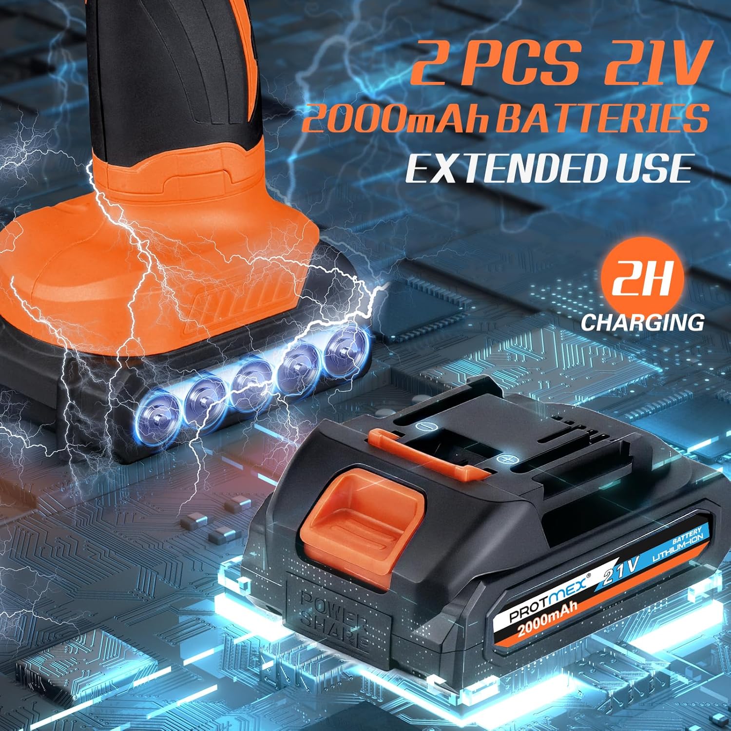 Protmex Cordless Car Buffer Polisher w/ 2x2000mAh 21V Batteries, 6 Inch Car Buffer Waxer Kit, Car Polishing Machine w/Extra 18 PCS Attachments & 6 Variable Speed - Image 2