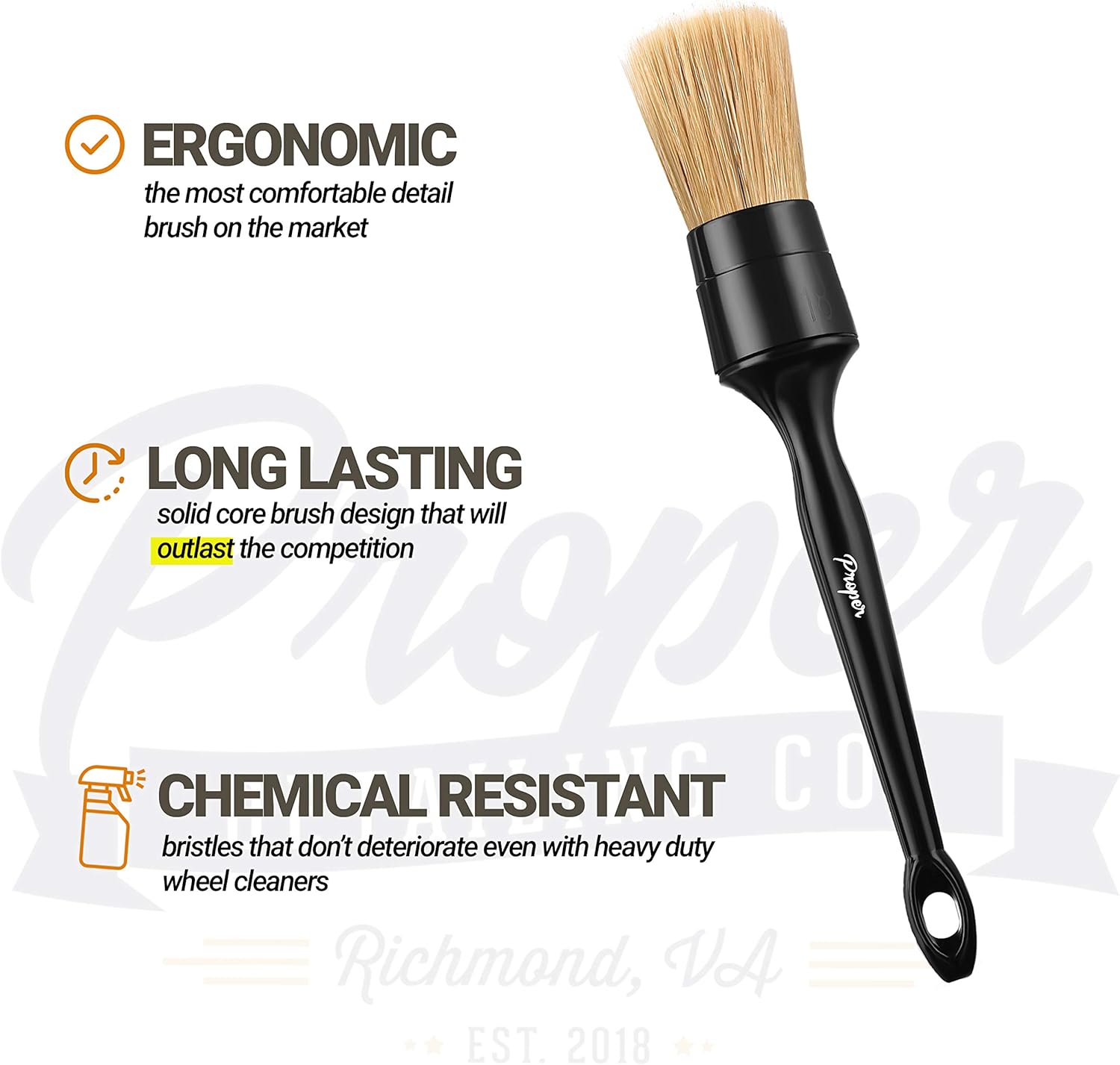 Premium Car Detailing Brush Set - Professional 3 Pack Kit Detail Brushes with Soft Boars Hair Bristles for Auto Interior & Exterior - for Cleaning Leather Seats, Air Vents, Wheels & Emblems - Image 2