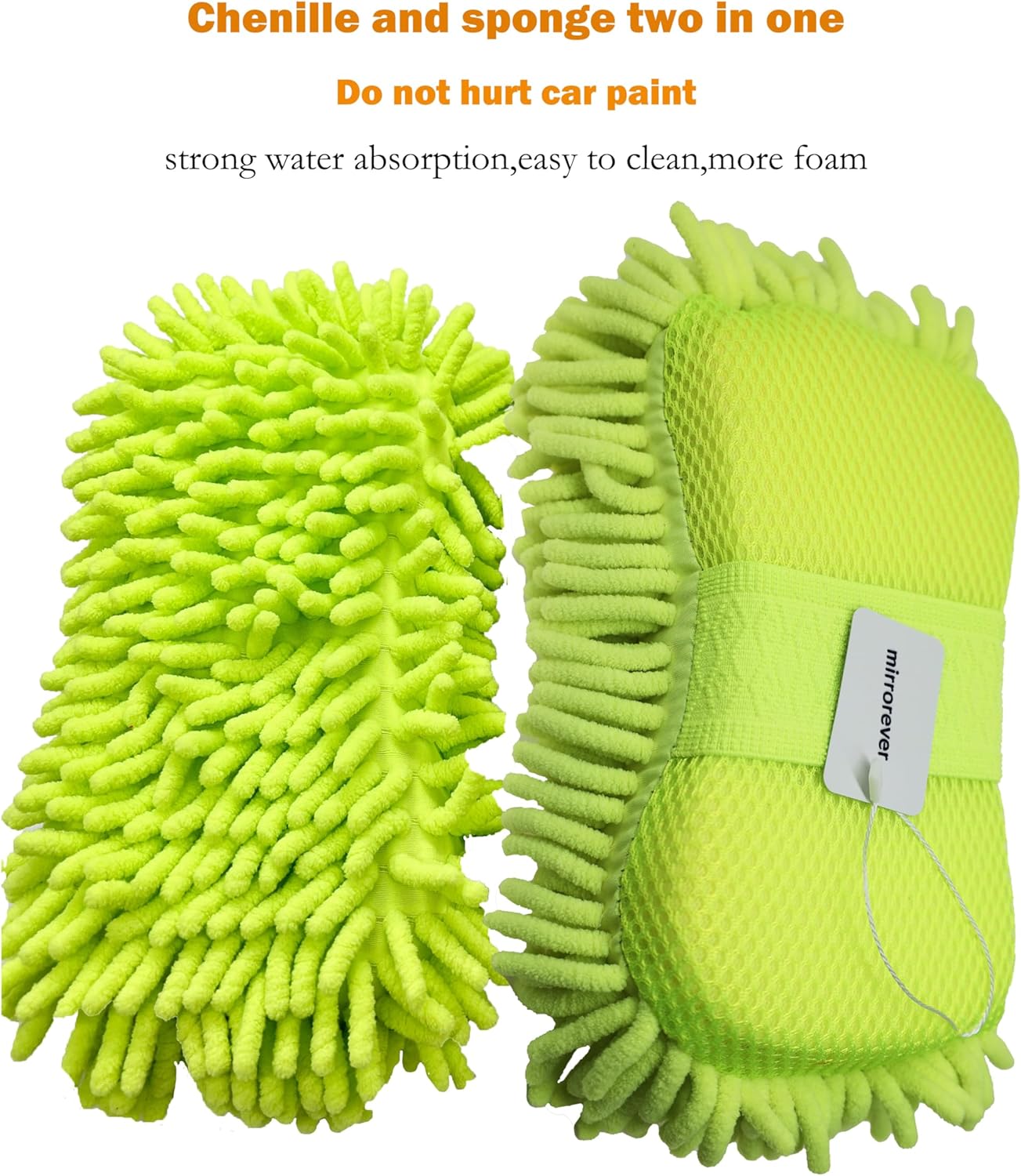 Microfiber Car Wash Sponge-Non-Scratch Wash Mitt-Two Sided Chenille Microfiber Washing Sponge-Mitt for Cars, Trucks, SUVs, Boats(2 Pack Green) - Image 2