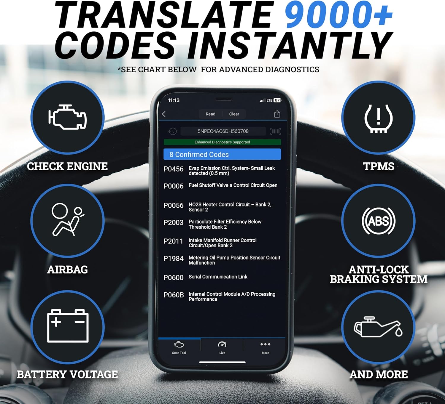BlueDriver Bluetooth Pro OBDII Scan Tool for iPhone & Android - No Subscription Fee - OBD2 Car Scanner and Code Reader - Diagnose Check Engine, ABS, SRS, Airbag & 7000+ Issues on Vehicles 1996+ - Image 6