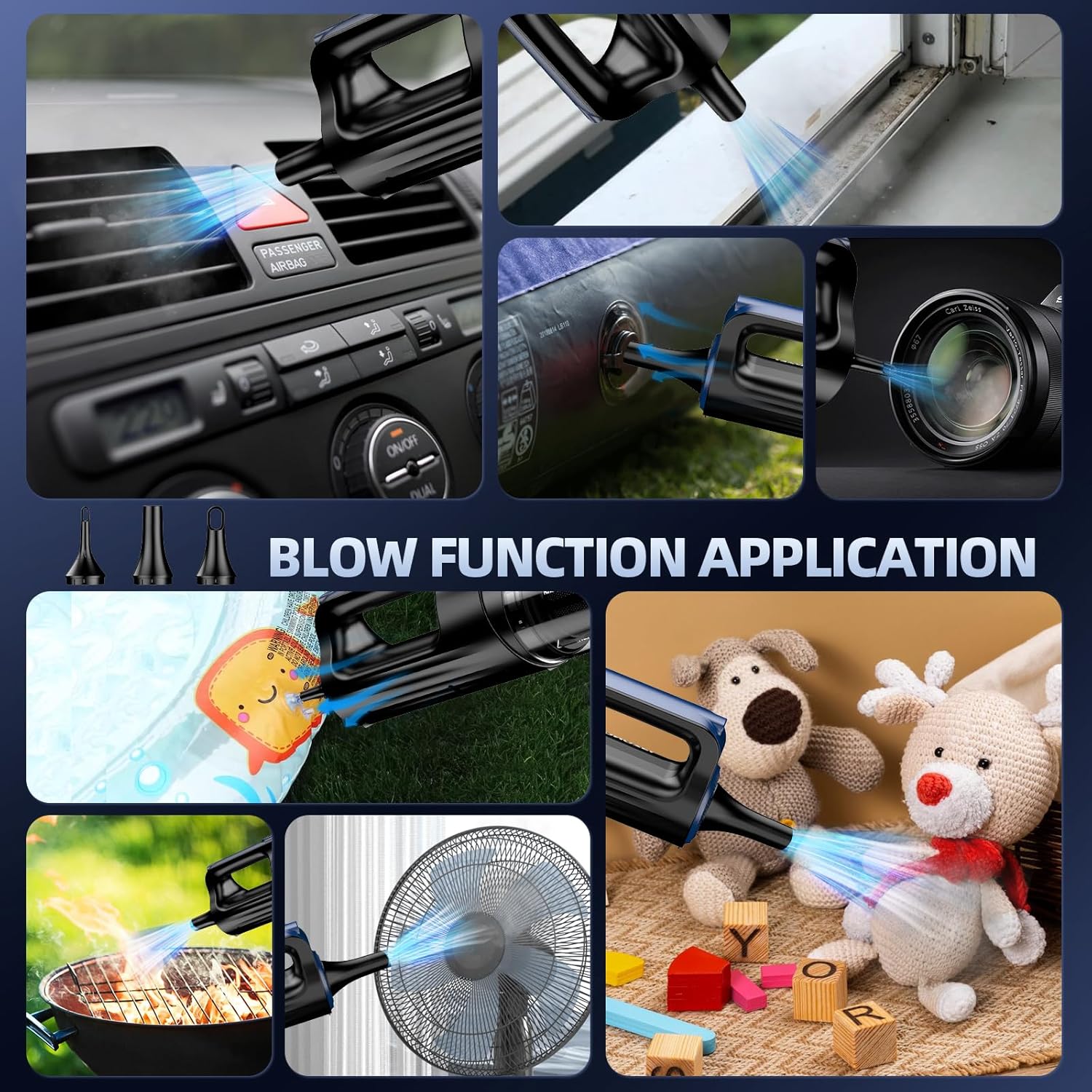 MONOZEL Car Vacuum Portable Cordless, 18000Pa 2 in 1 Vacuum Cleaner&Air Duster, 130W Brushless Motor Handheld Vacuum Cordless with 7800mAh Battery, LED Light, Multi-Nozzles for Car, Home, Office, Pet - Image 5