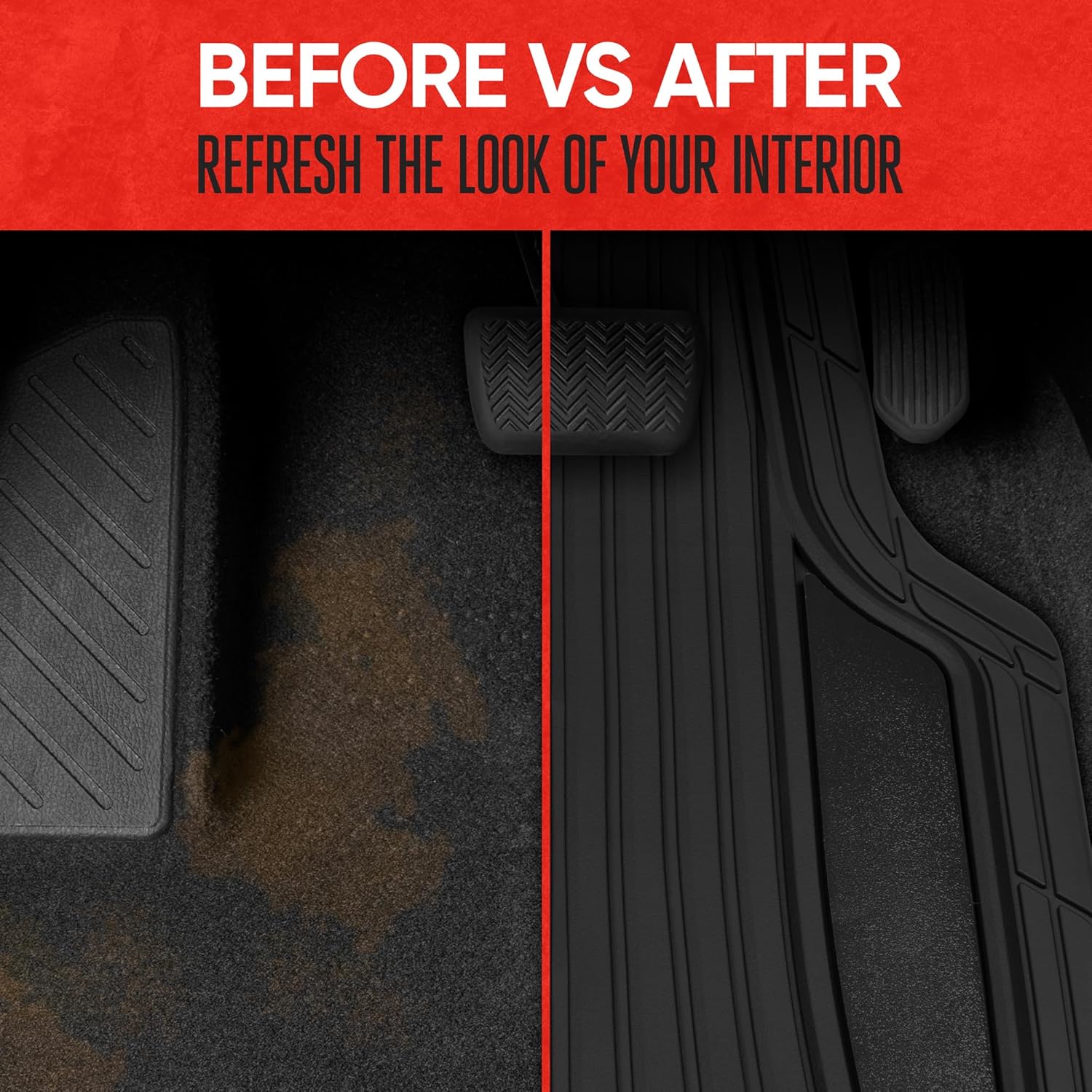 Motor Trend Rubber Car Floor Mats - Durable, All Weather Protection with Non-Slip Backing, Two Tone Accent - For Front and Rear, Black & Gloss Black - Image 6