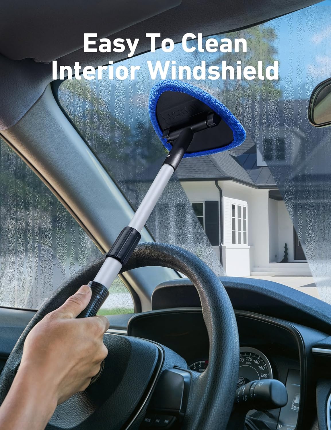 AstroAI Windshield Cleaner Tool, Car Interior Detailing Cleaning Kit with Extendable Handle and 4 Upgraded High-Density Reusable Microfiber Pads, Auto Glass Wiper Brush Kit for Cars, Blue, 15.9in-21in - Image 6