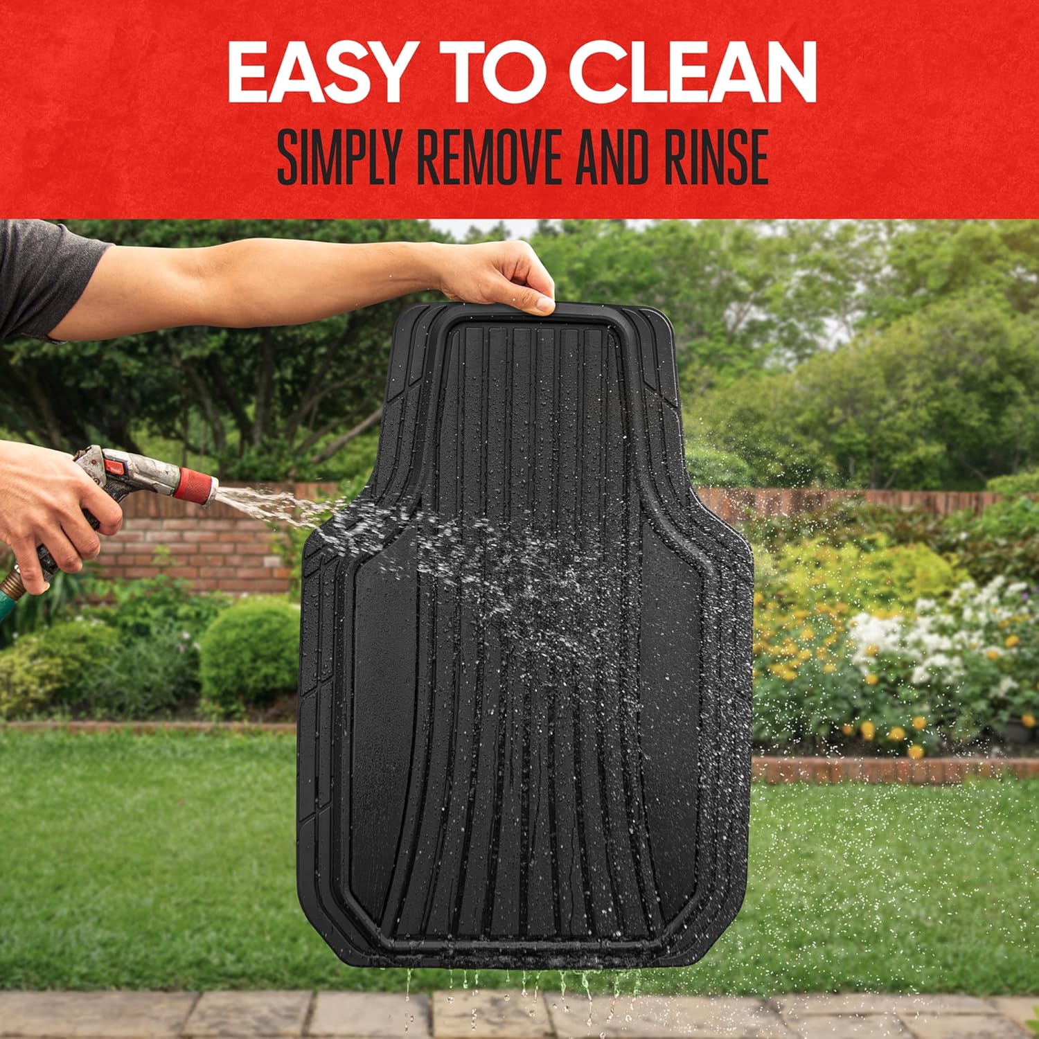 Motor Trend Rubber Car Floor Mats - Durable, All Weather Protection with Non-Slip Backing, Two Tone Accent - For Front and Rear, Black & Gloss Black - Image 8