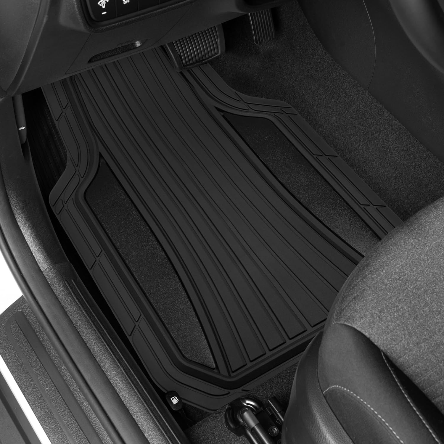 Motor Trend Rubber Car Floor Mats - Durable, All Weather Protection with Non-Slip Backing, Two Tone Accent - For Front and Rear, Black & Gloss Black - Image 3