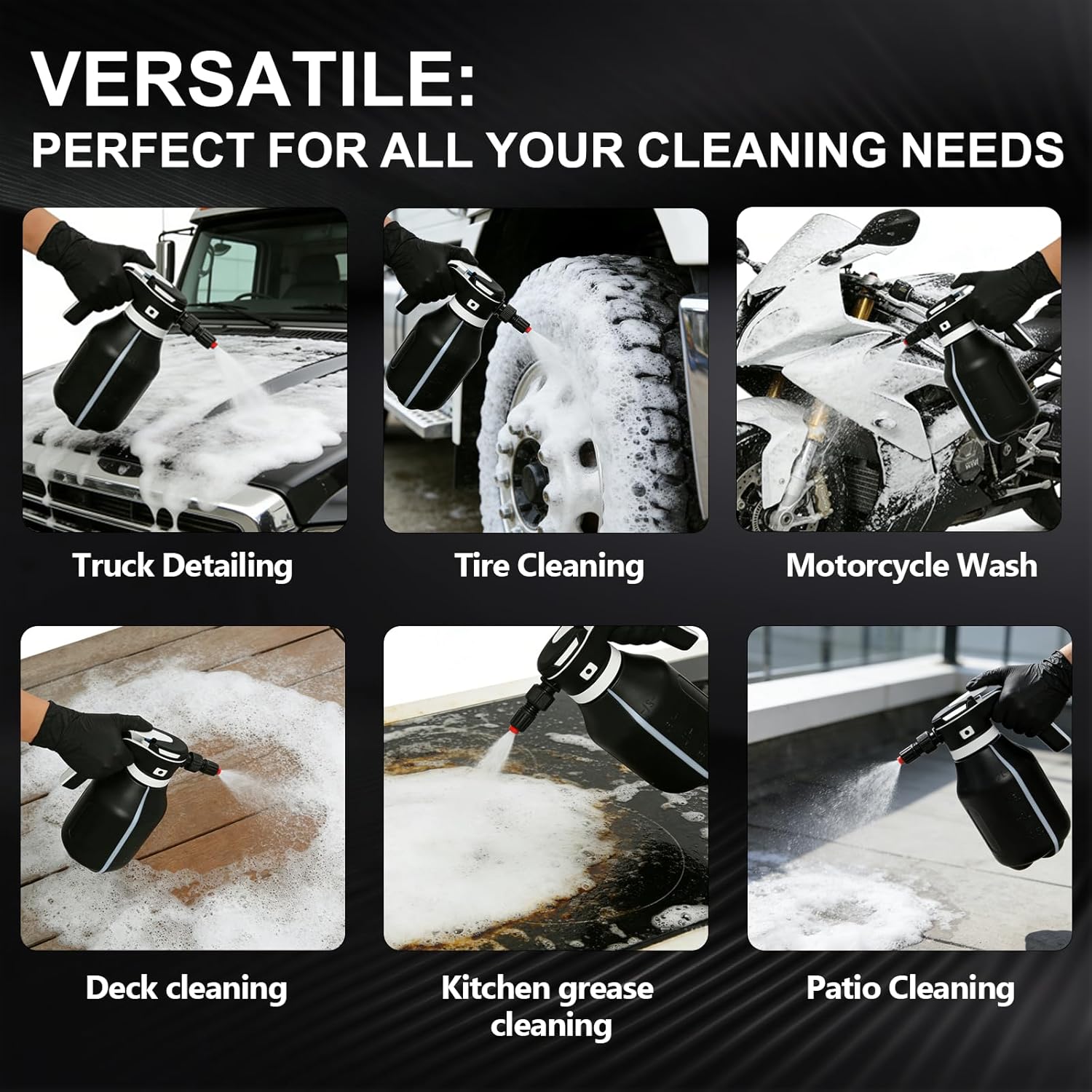 Electric Foam Sprayer,2L Portable Rechargeable Cordless Pressurized Spray Foam Cannon, Easy Clean & Acid Resistant for Car Wash Detailing Garden Black (Electric Foam Sprayer 2.0) - Image 6