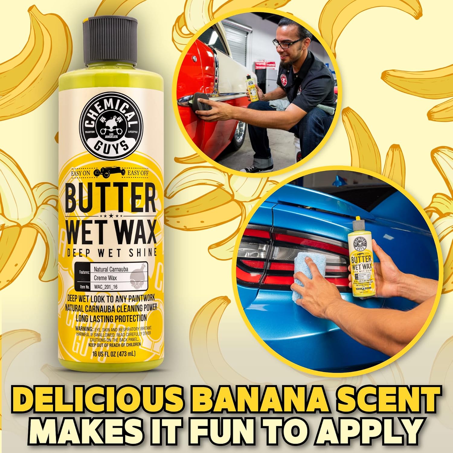 Chemical Guys Butter Wet Wax - Deep Wet Shine Car Wax for Cars, Trucks, SUVs, RVs, and More, Easy On/Off Liquid Formula, Banana Scent - 16 fl oz - Image 12
