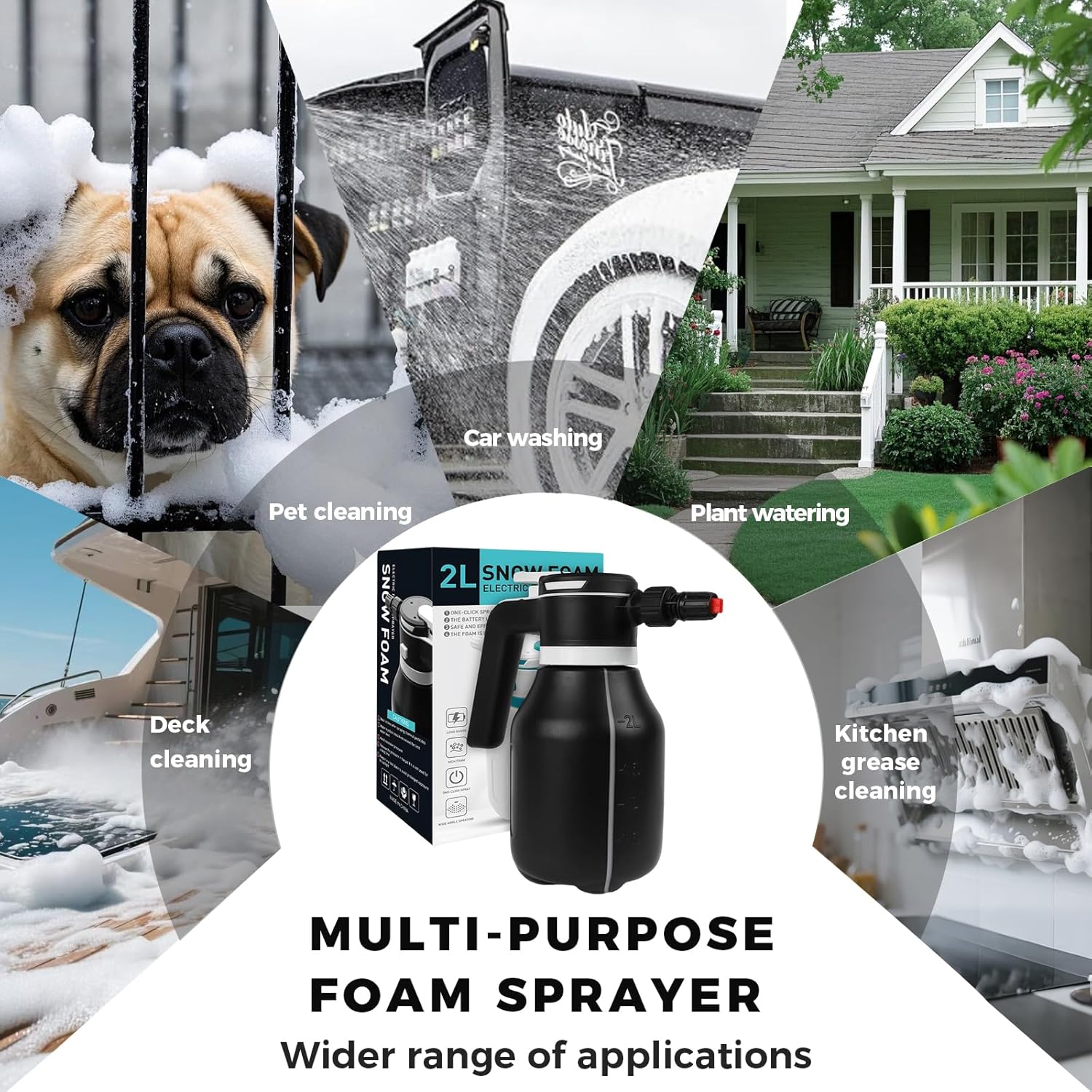 Electric Foam Sprayer,2L Portable Rechargeable Cordless Pressurized Spray Foam Cannon, Easy Clean & Acid Resistant for Car Wash Detailing Garden Black (Electric Foam Sprayer 1.0) - Image 8