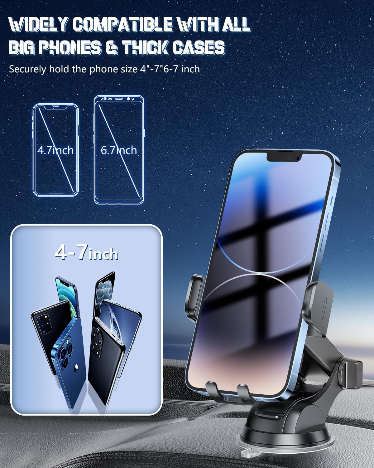 Wireless Car Charger, Fast Charging Phone Holder 3 in 1 Phone Mount Auto Clamping Car Accessories Compatible with iPhone 17 16 15 14 13 12 11 Xs XR, Samsung S23 Ultra S22 S21 S20/S10+ S9+ Note 9 - Image 6