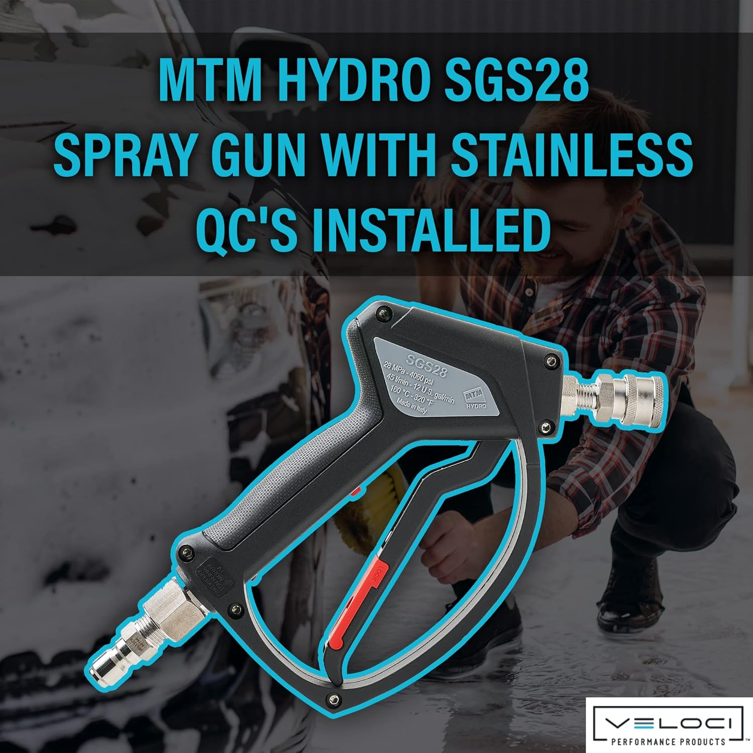 MTM Hydro SGS28 Pressure Washer Trigger Gun with Installed Stainless Steel Connection Fittings Commercial Grade - Image 2