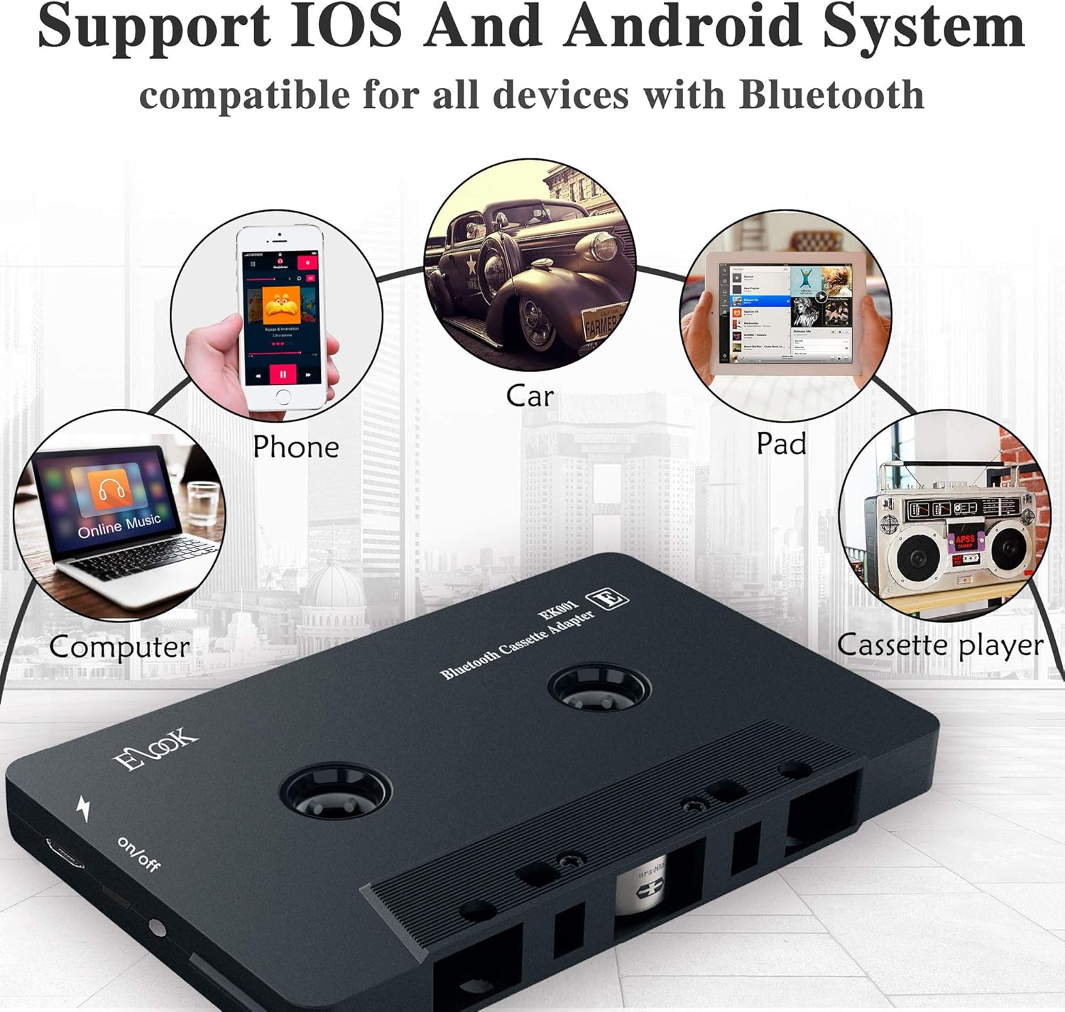Elook Car Audio Receiver, Bluetooth Cassette Receiver Tape Aux Adapter Player with Bluetooth 5.0 - Image 4
