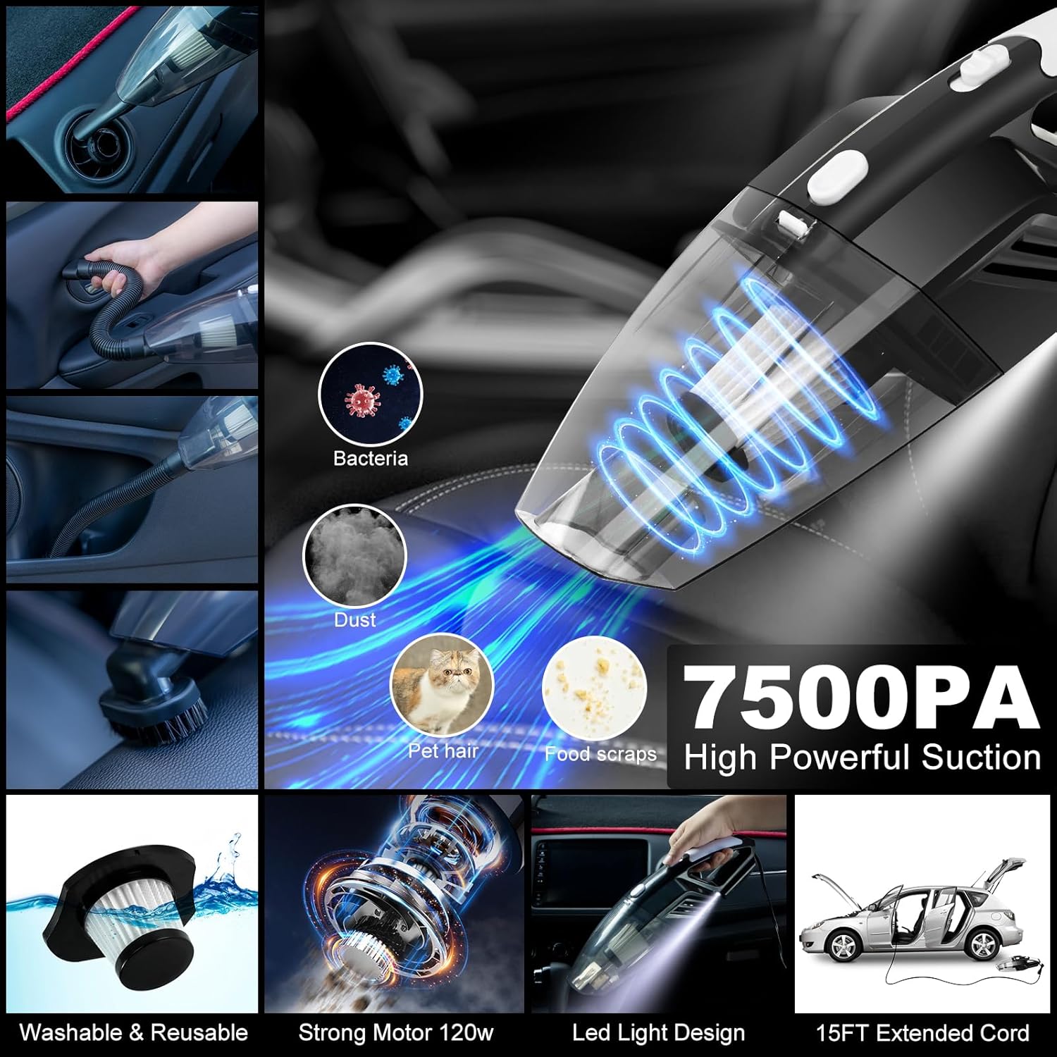 AUTODECO 40Pcs Car Wash Detailing Kit Cleaning Kits with Foam Gun Sprayer Vacuum with Long Cord Drill Brush Large Wash Mitt Towels Complete Interior Exterior Car Washing Supply Set Black - Image 3