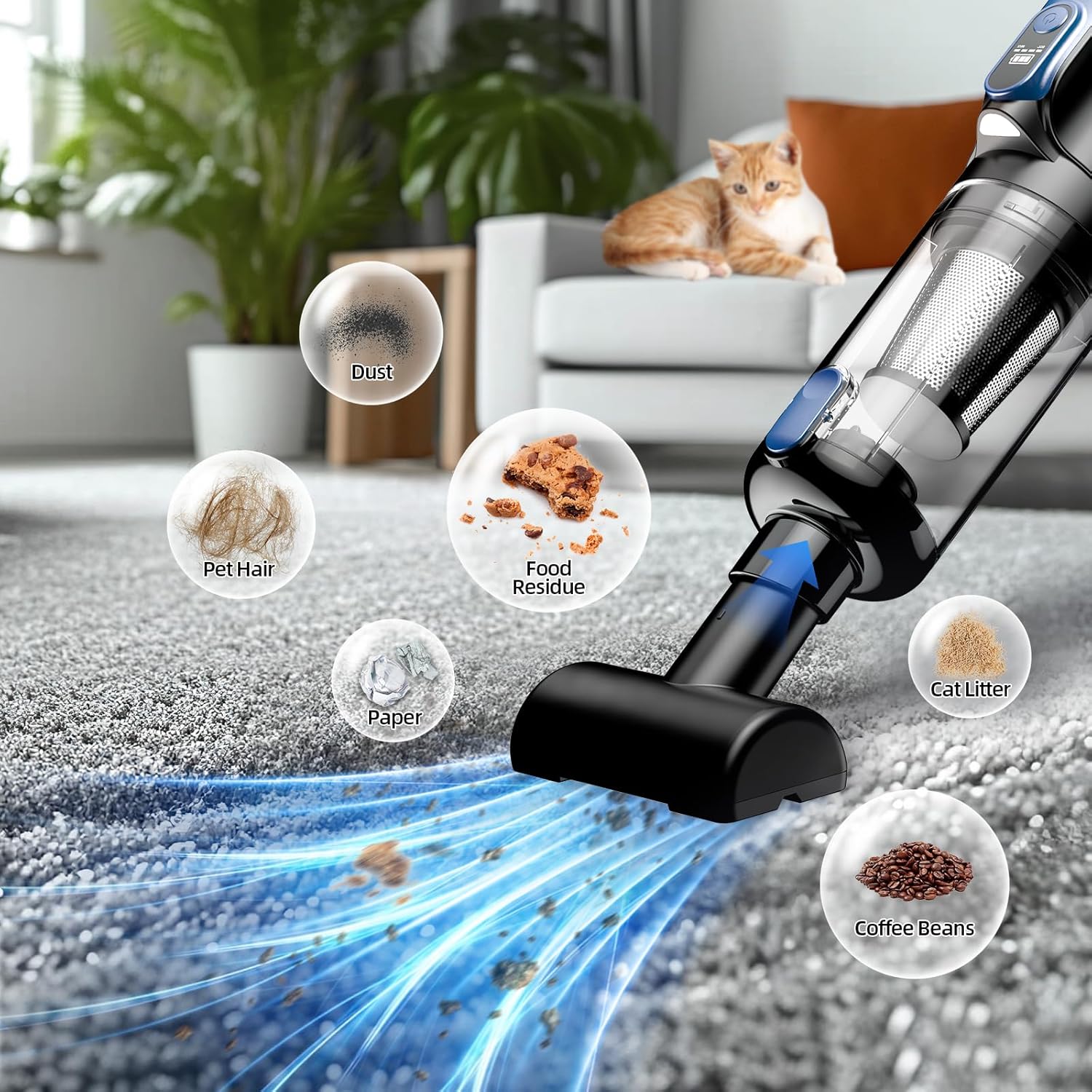MONOZEL Car Vacuum Portable Cordless, 18000Pa 2 in 1 Vacuum Cleaner&Air Duster, 130W Brushless Motor Handheld Vacuum Cordless with 7800mAh Battery, LED Light, Multi-Nozzles for Car, Home, Office, Pet - Image 3