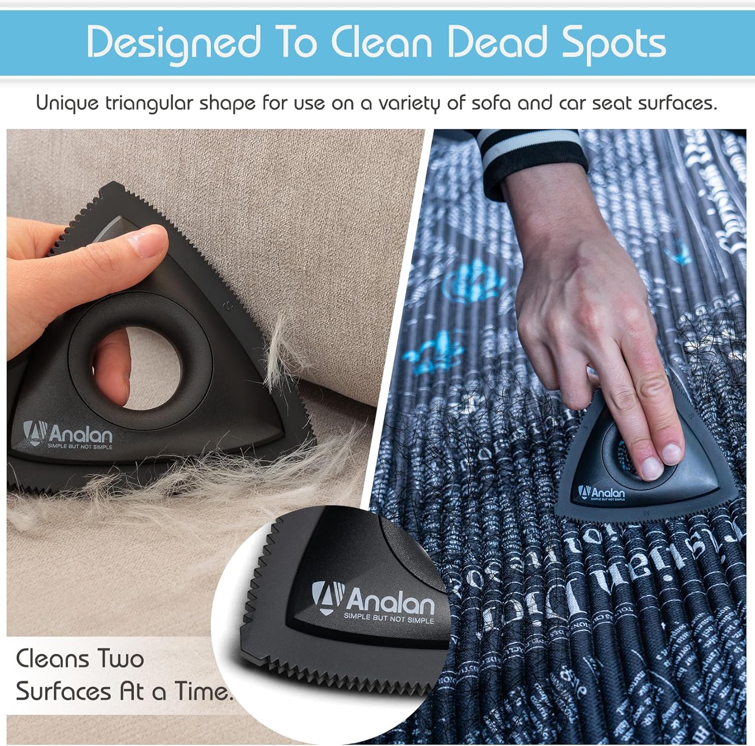 Analan Mini Pet Hair Remover for Car Detailing Supplies, Carpet Dog Hair Remover for Car Interior, Triangle Dog Hair Remover for Auto Detailing, Couch, Furniture, Lint, Carpet (Jet Black) - Image 3