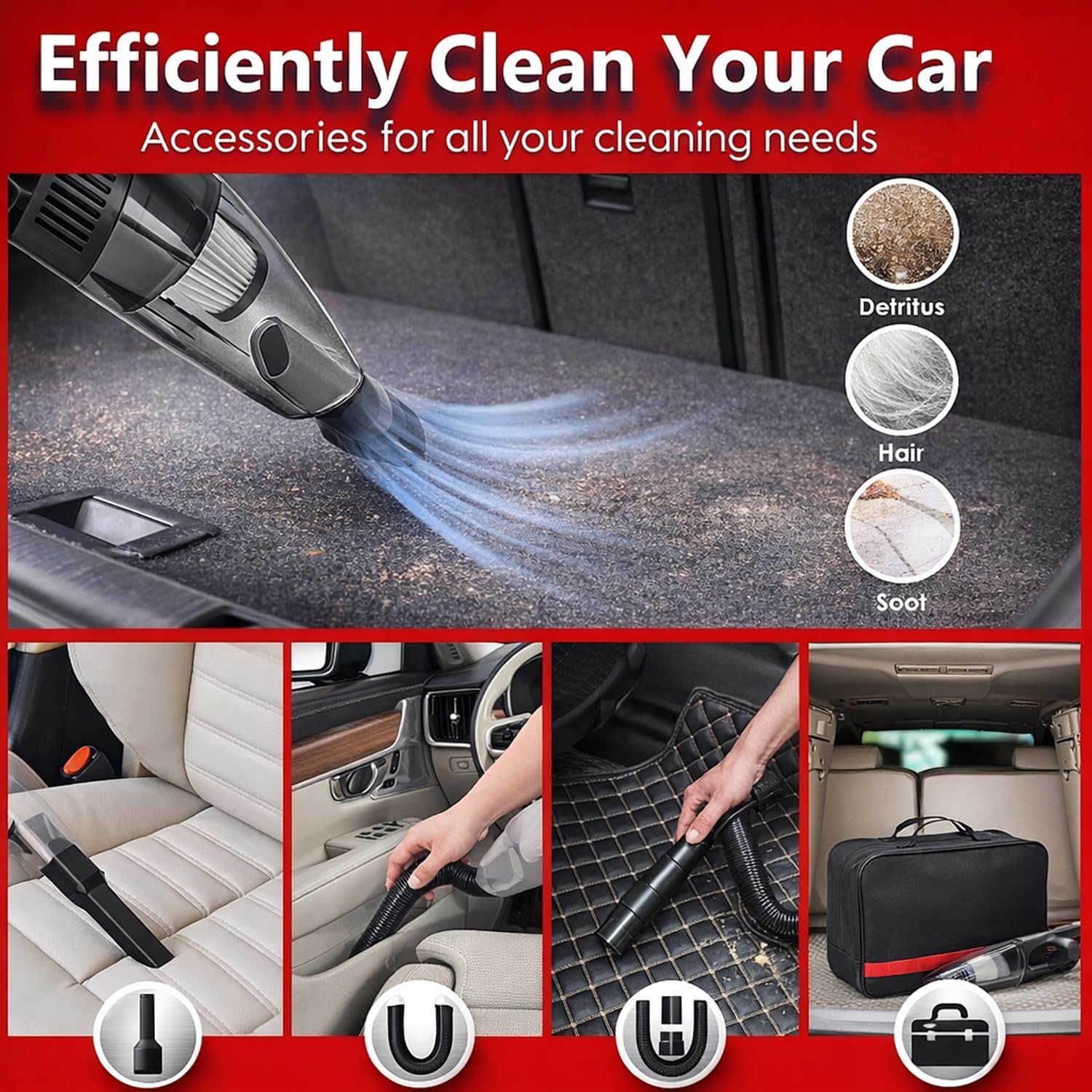 GASLIKE 63PCS Car Wash Cleaning Kit,Car Wash Brush with Long Handle,Car Detailing Kit with Foam Gun,Car Cleaning Supplies,Handheld Vacuum, Car Detailing Kit (63PCS) - Image 5