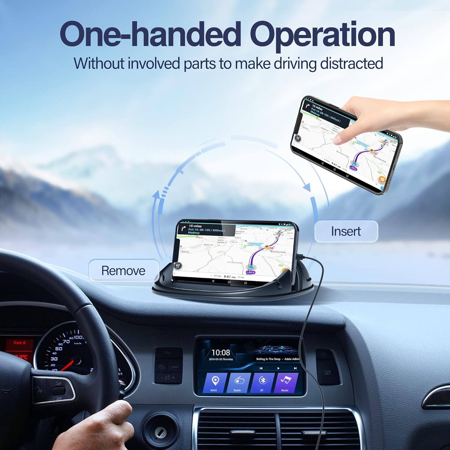 Loncaster Car Phone Holder, Car Phone Mount Silicone Car Pad Mat for Various Dashboards, Slip Free Desk Phone Stand Compatible with iPhone, Samsung, Android Smartphones, GPS Devices and More, Black - Image 3